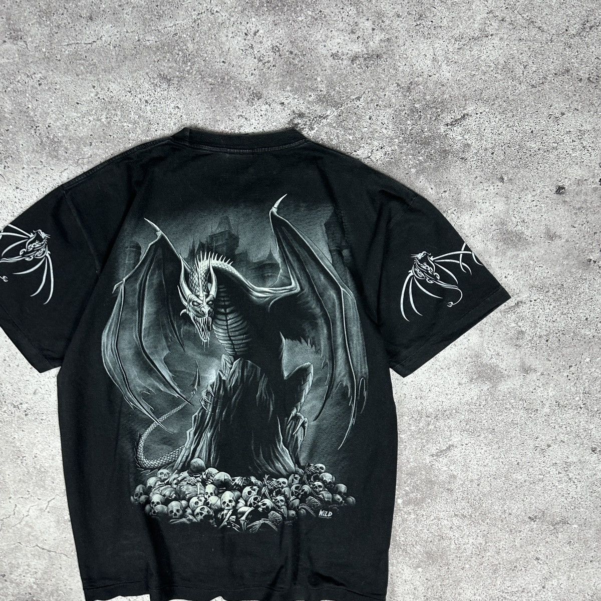 Vintage Vintage 90s AOP Dragon Glow in the Dark Bootleg tee Skulls Size US XL / EU 56 / 4 - 5 Thumbnail