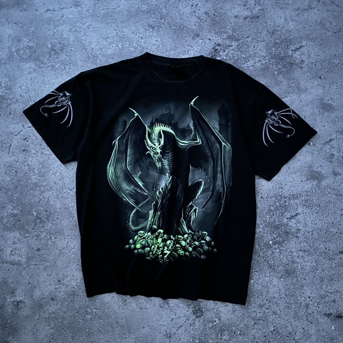 Vintage Vintage 90s AOP Dragon Glow in the Dark Bootleg tee Skulls Size US XL / EU 56 / 4 - 2 Thumbnail