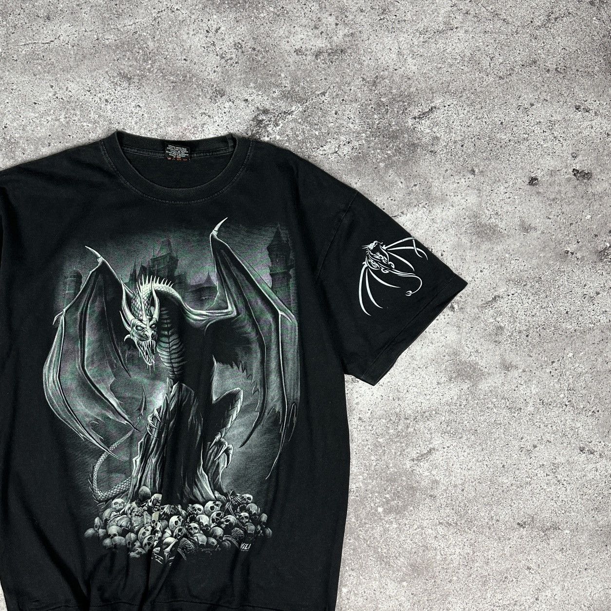 Vintage Vintage 90s AOP Dragon Glow in the Dark Bootleg tee Skulls Size US XL / EU 56 / 4 - 6 Thumbnail