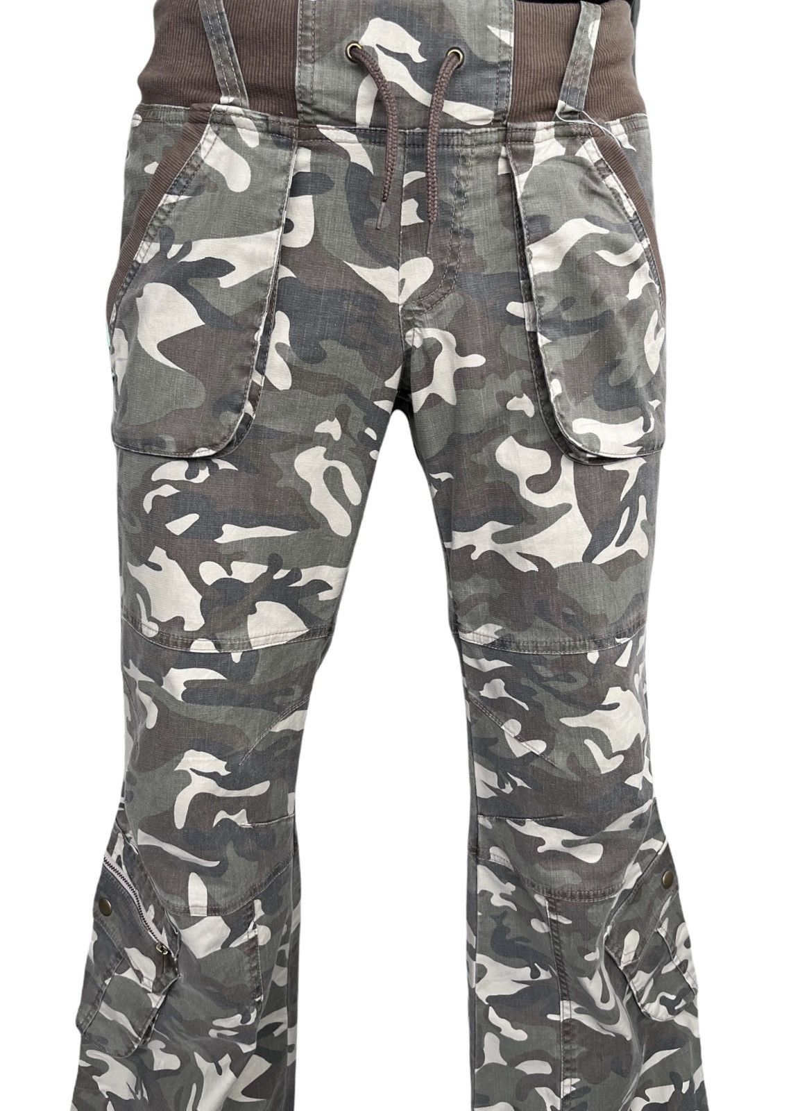 Designer HOLYFLARE🔥LUCCICA Stretchy Flare Leg Khaki Camo Drawstring Size 30" / US 8 / IT 44 - 12 Thumbnail