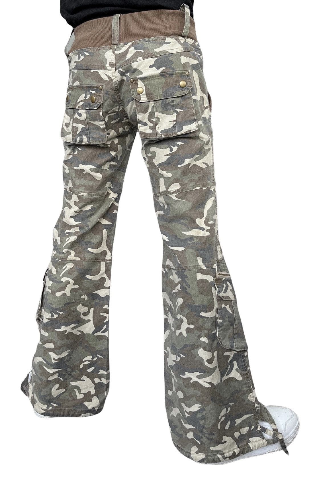 Designer HOLYFLARE🔥LUCCICA Stretchy Flare Leg Khaki Camo Drawstring Size 30" / US 8 / IT 44 - 7 Thumbnail
