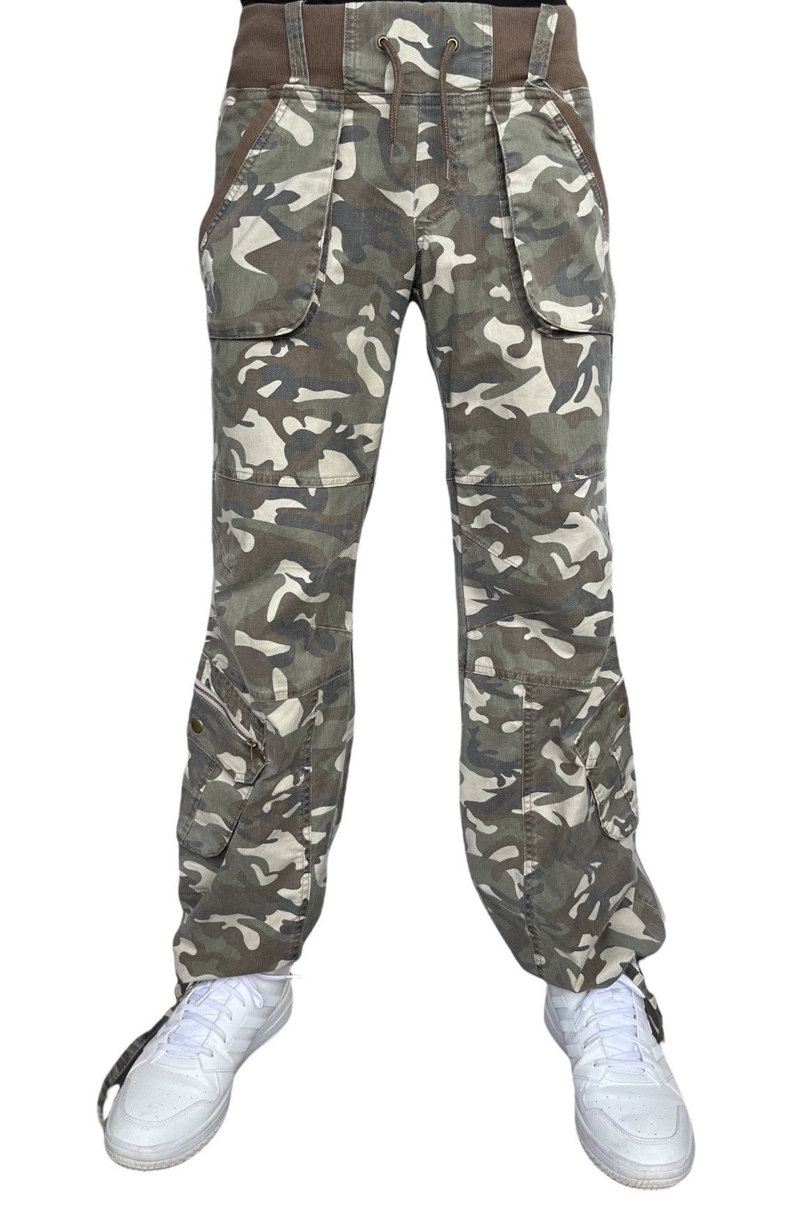 Designer HOLYFLARE🔥LUCCICA Stretchy Flare Leg Khaki Camo Drawstring Size 30" / US 8 / IT 44 - 6 Thumbnail