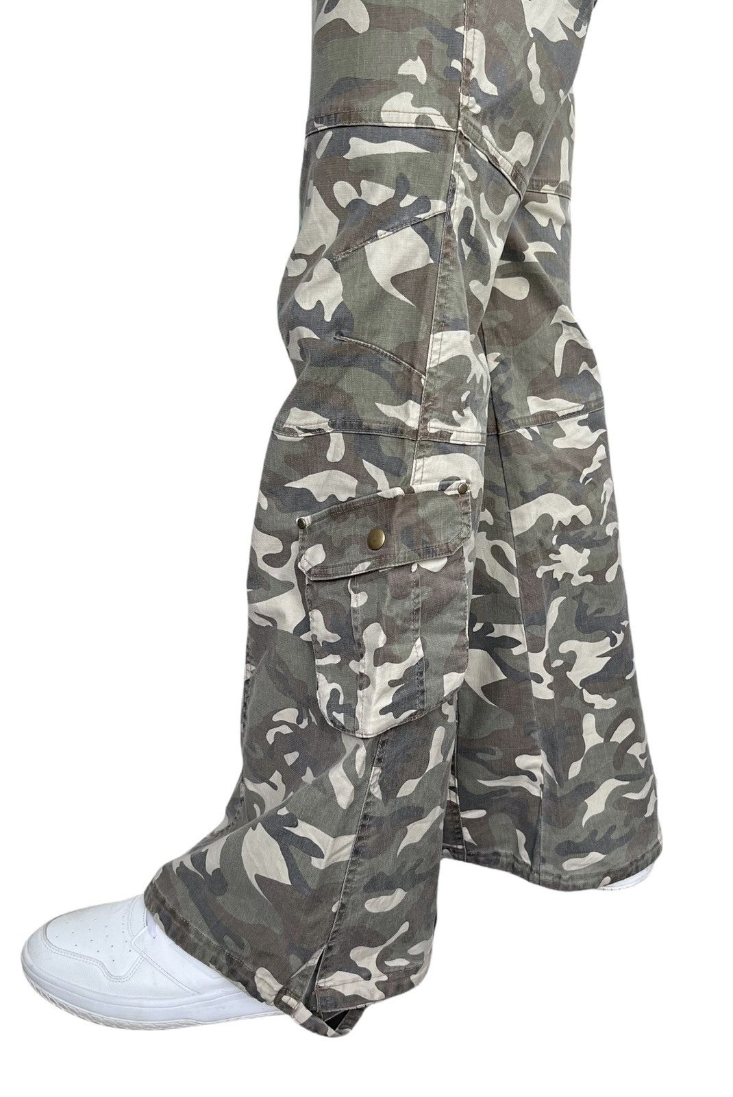 Designer HOLYFLARE🔥LUCCICA Stretchy Flare Leg Khaki Camo Drawstring Size 30" / US 8 / IT 44 - 3 Thumbnail