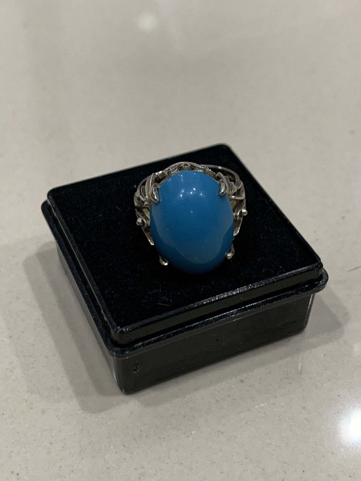 Jewelry NATURAL SLEEPING BEAUTY TURQUOISE in 585 14k WHITE GOLD RING Size ONE SIZE - 3 Thumbnail