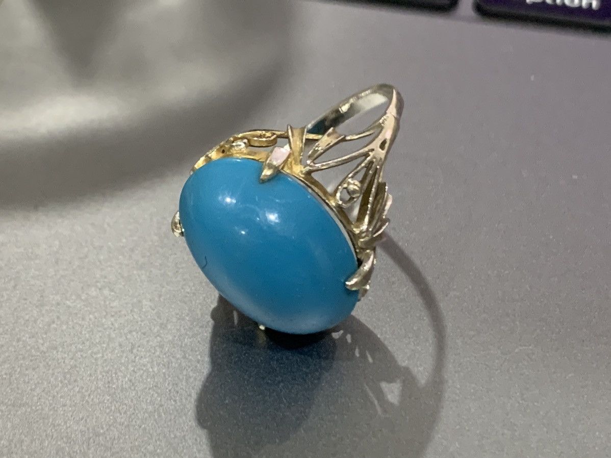 Jewelry NATURAL SLEEPING BEAUTY TURQUOISE in 585 14k WHITE GOLD RING Size ONE SIZE - 1 Thumbnail