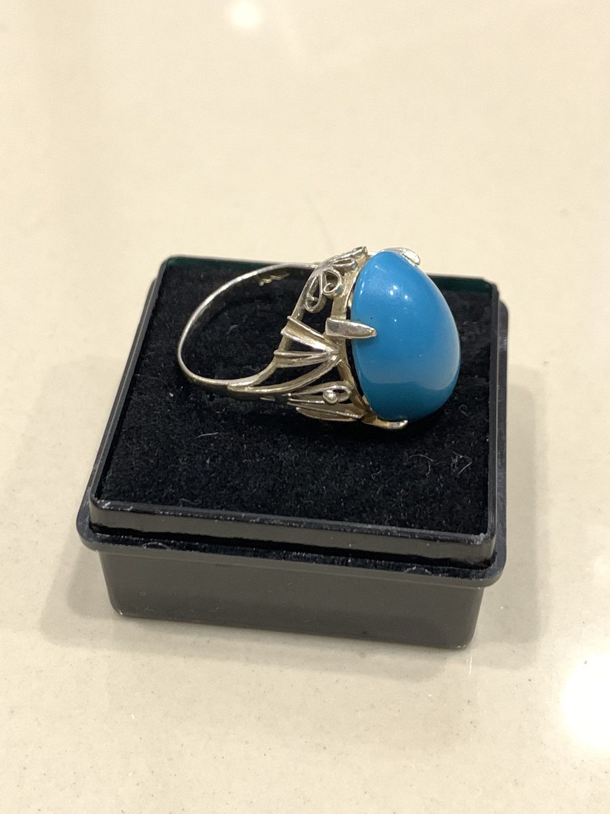 Jewelry NATURAL SLEEPING BEAUTY TURQUOISE in 585 14k WHITE GOLD RING Size ONE SIZE - 2 Thumbnail