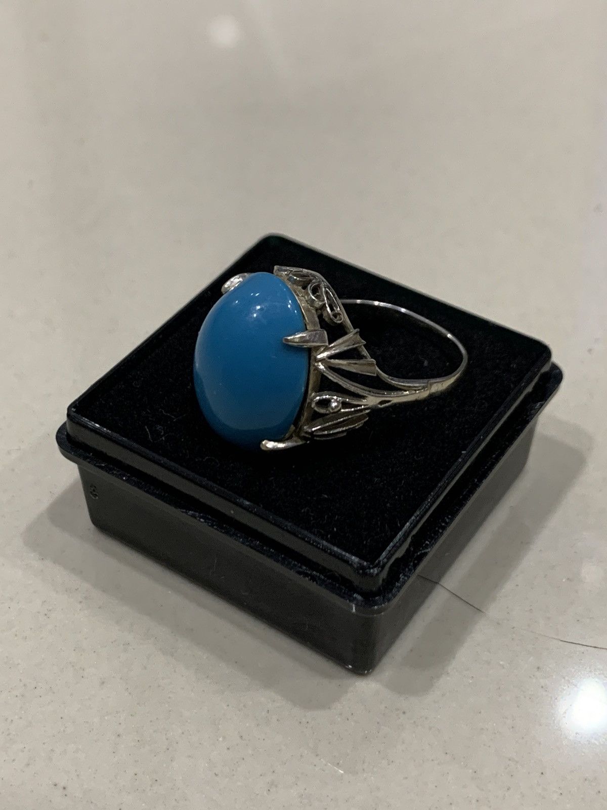 Jewelry NATURAL SLEEPING BEAUTY TURQUOISE in 585 14k WHITE GOLD RING Size ONE SIZE - 4 Thumbnail