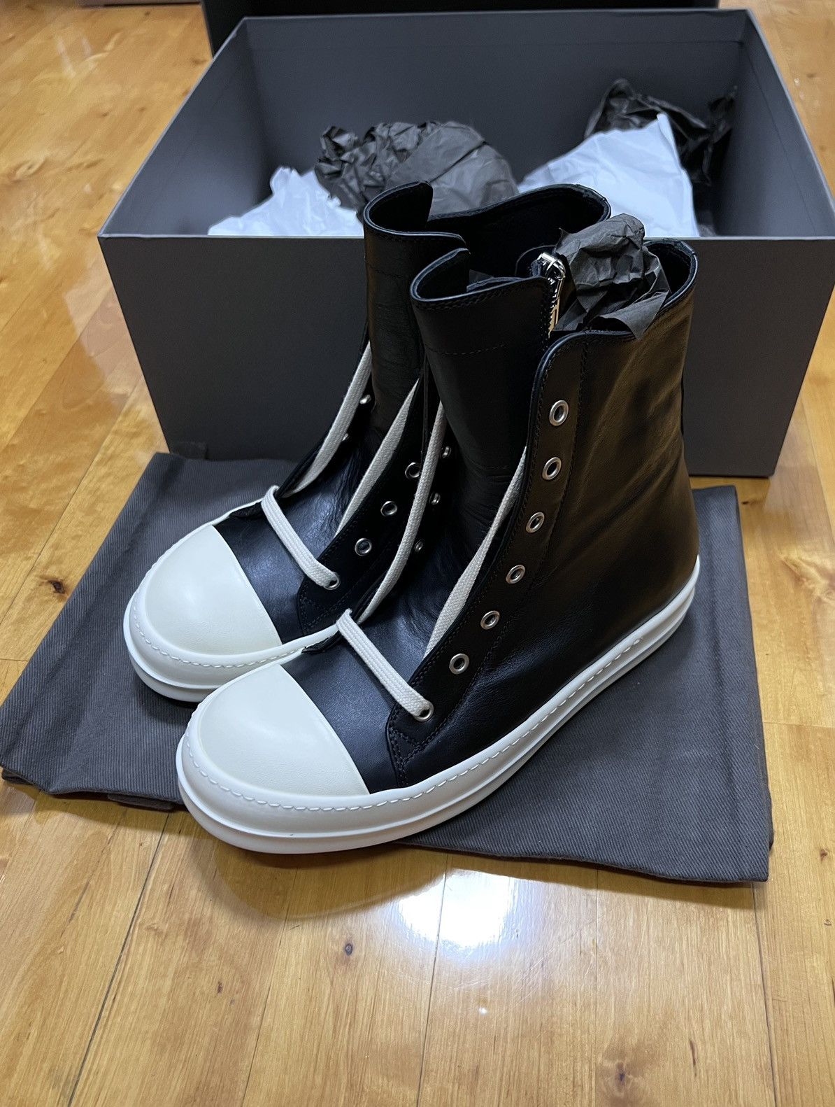 Rick Owens Rick owens mainline leather ramones high top sneakers sz39 Size US 6 / EU 39 - 3 Thumbnail
