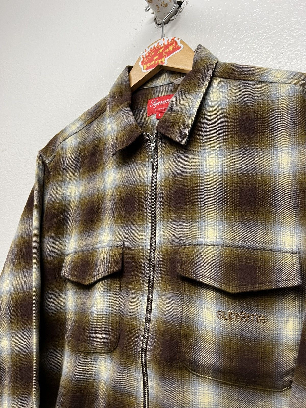 Supreme Shadow Plaid Flannel Zip Up Shirt Brown L | Grailed