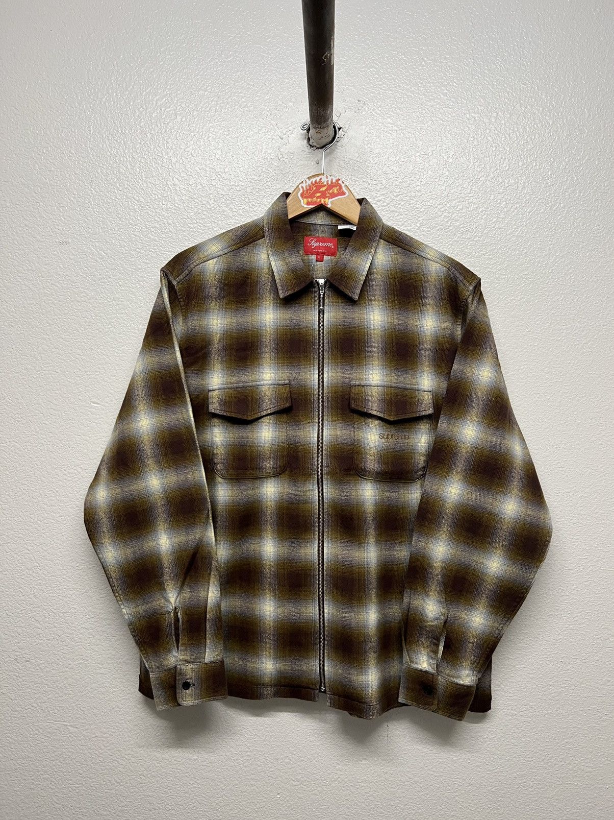 Supreme Shadow Plaid Flannel Zip Up Shirt Brown L | Grailed