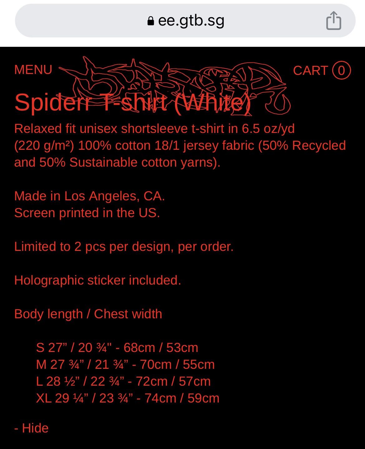 Drain Gang BLADEE SPiDERR TEE WHiTE Made in USA Size US L / EU 52-54 / 3 - 8 Thumbnail