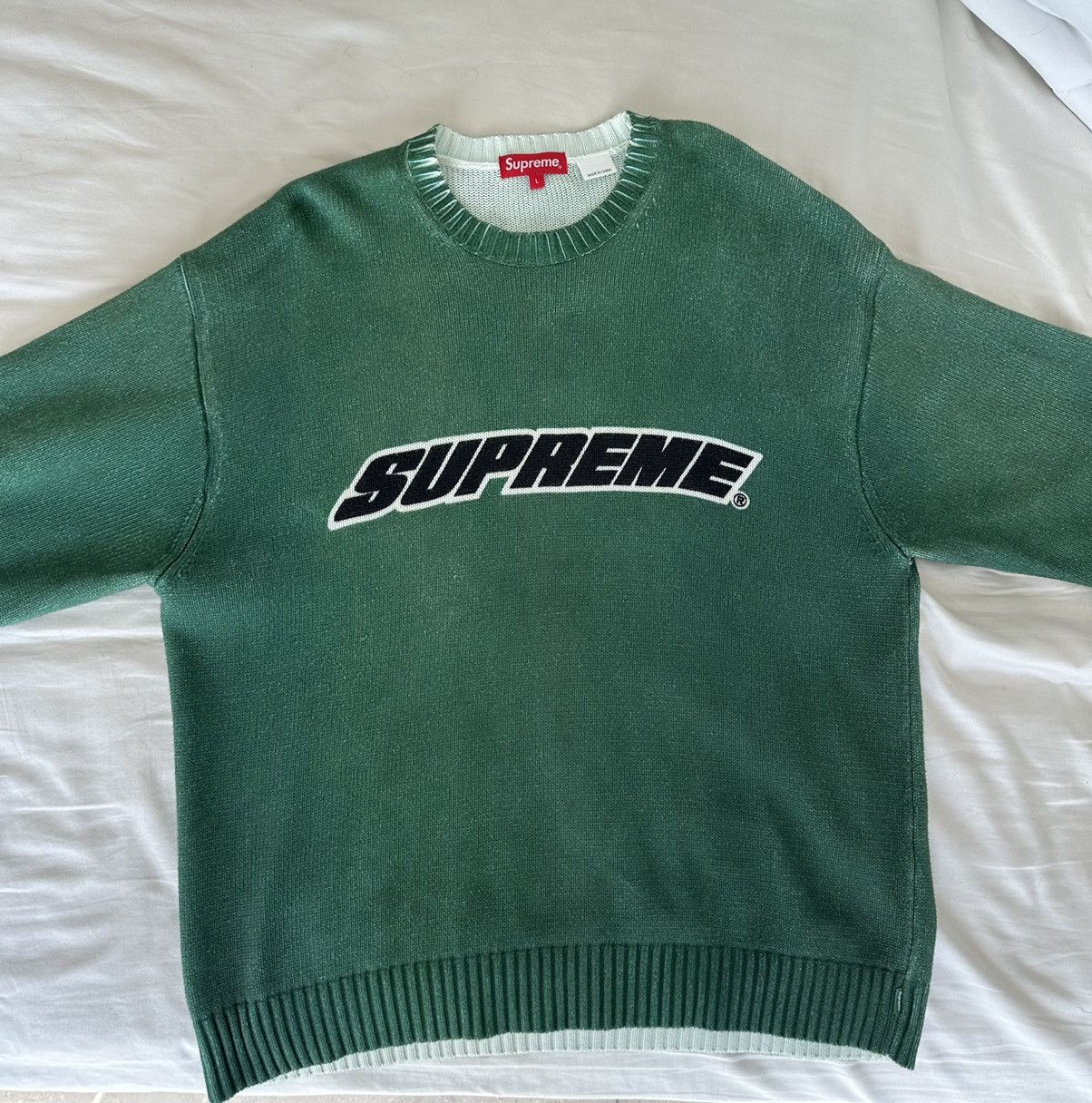 Supreme Supreme Printed Washed Sweater “Olive” | Grailed