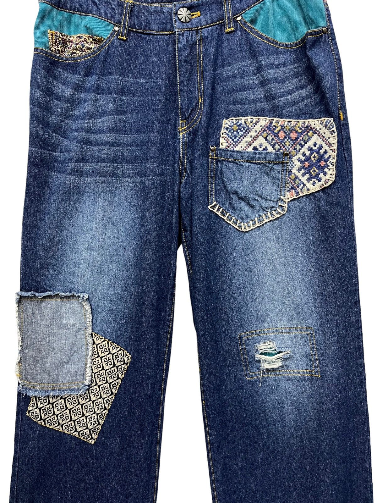 Japanese Brand 🔥DOPE💥TITICACA Hippie Stripes Patchwork Baggy Fit Denim Size 31" - 2 Thumbnail