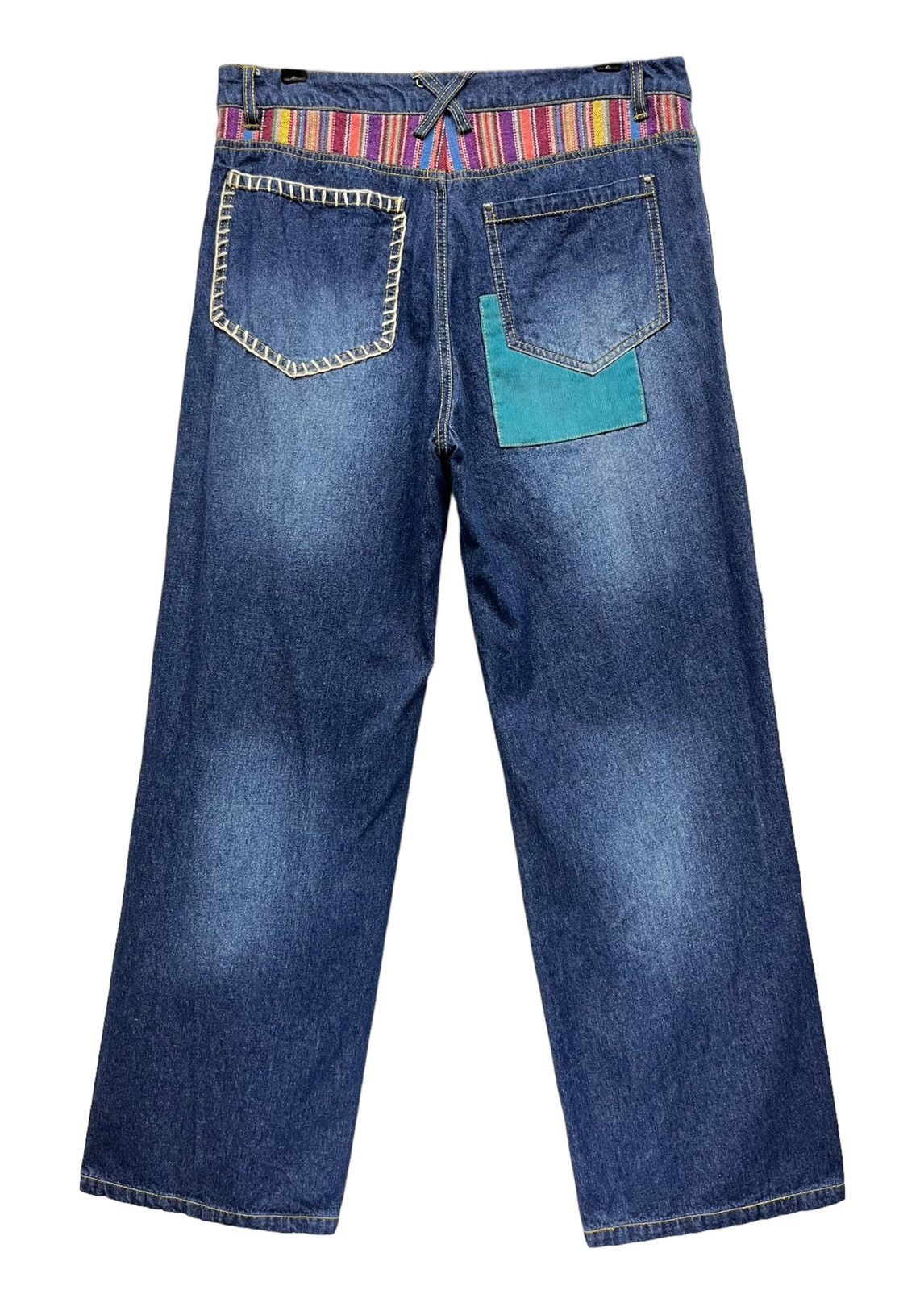 Japanese Brand 🔥DOPE💥TITICACA Hippie Stripes Patchwork Baggy Fit Denim Size 31" - 3 Thumbnail
