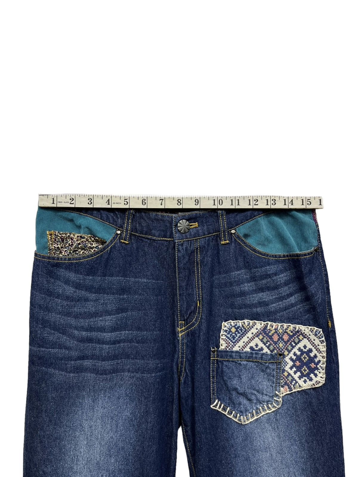 Japanese Brand 🔥DOPE💥TITICACA Hippie Stripes Patchwork Baggy Fit Denim Size 31" - 7 Thumbnail