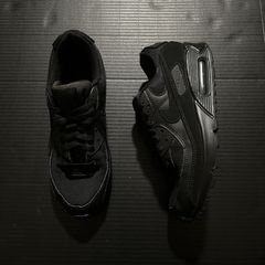 Nike Air Max 90 Premium Leather Mens Sz 9.5 Black/Black/White 700155-015