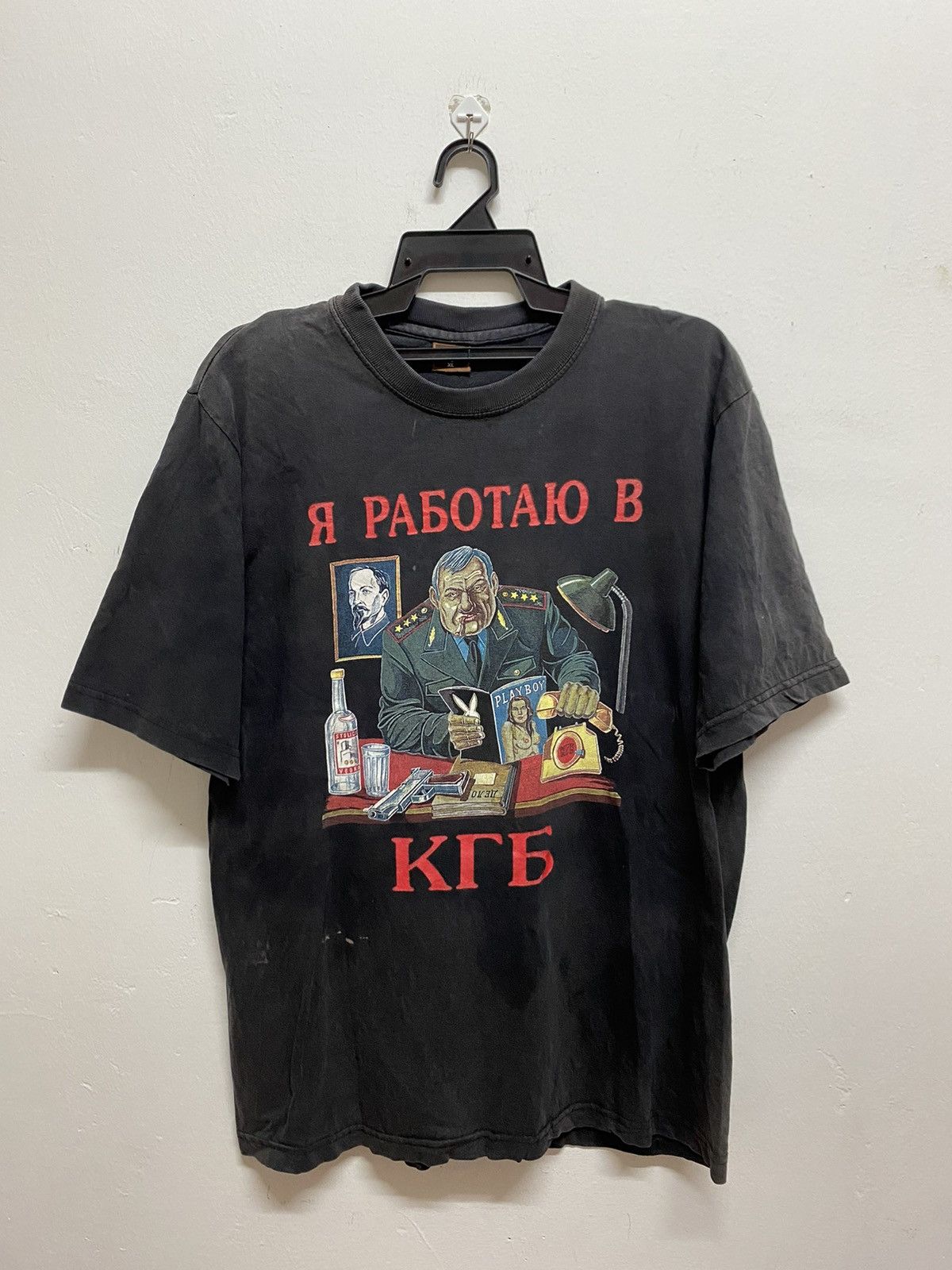 image of Vintage Kgb Russian Goverment Tee in Black, Men's (Size XL)