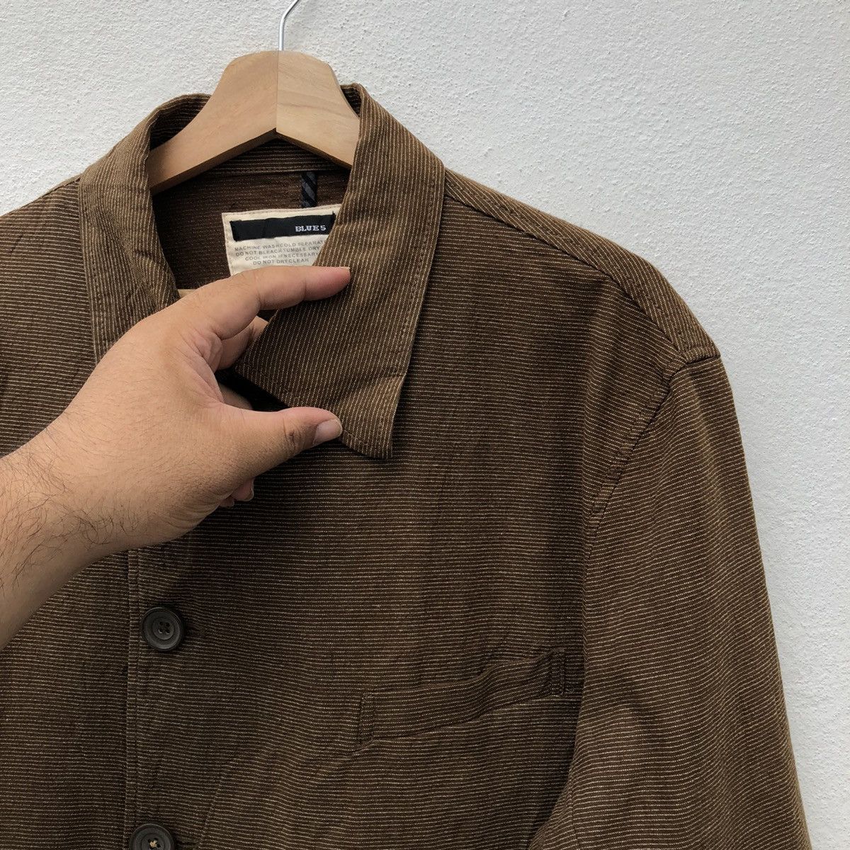 Japanese Brand VINTAGE DENIM MATERIAL JACKET BY BLUES DOUBLE COLLAR Size US XL / EU 56 / 4 - 6 Thumbnail