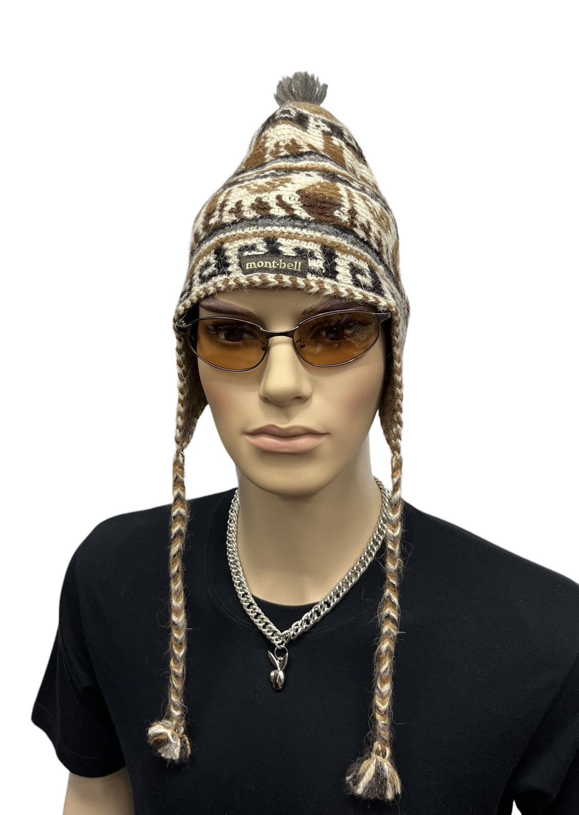 Montbell 🔥FYE🔥90’s MONTBELL Knitted Wool Animal Art Ear Flap Beanie Size ONE SIZE - 2 Thumbnail