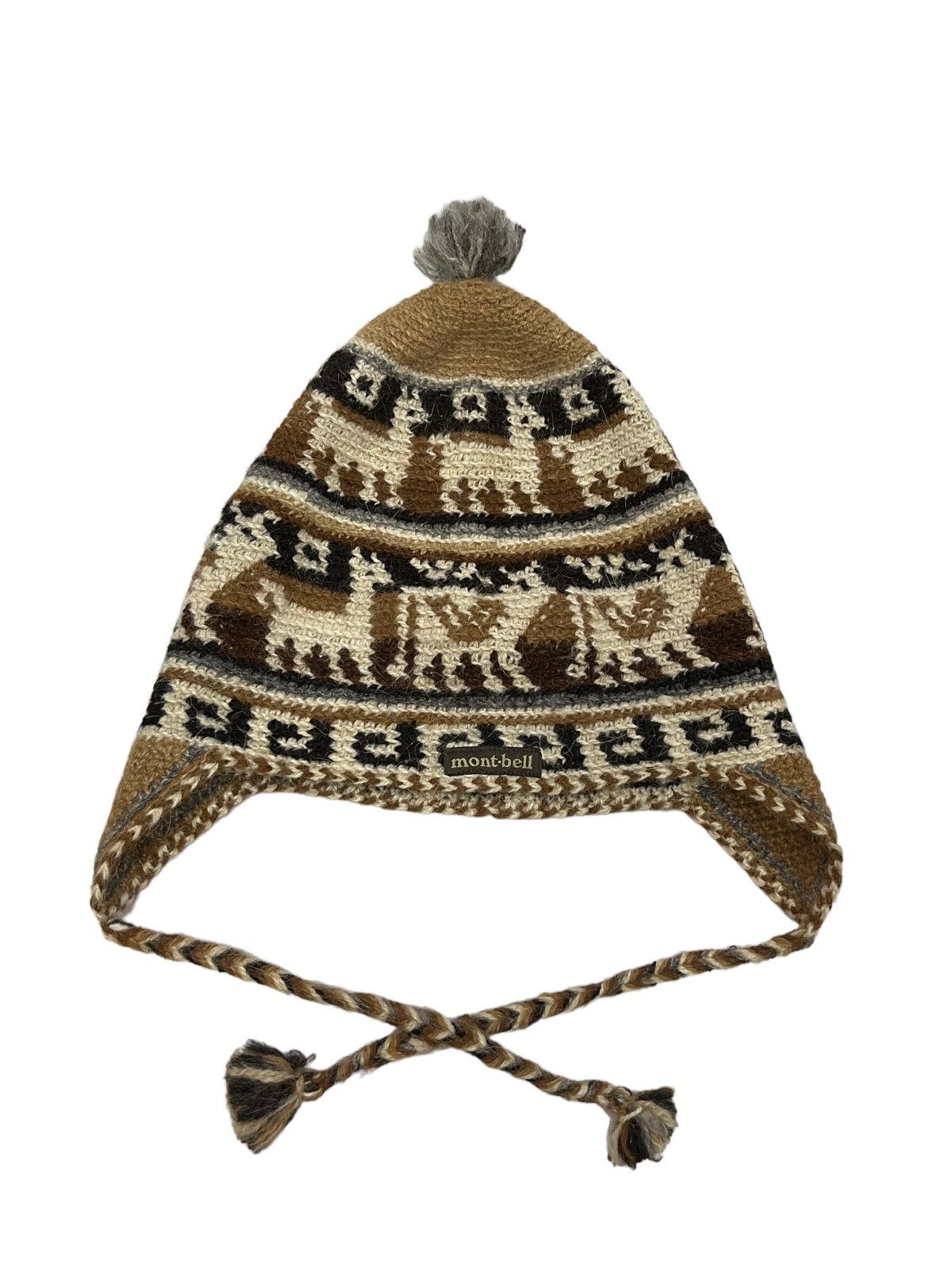 Montbell 🔥FYE🔥90’s MONTBELL Knitted Wool Animal Art Ear Flap Beanie Size ONE SIZE - 4 Thumbnail