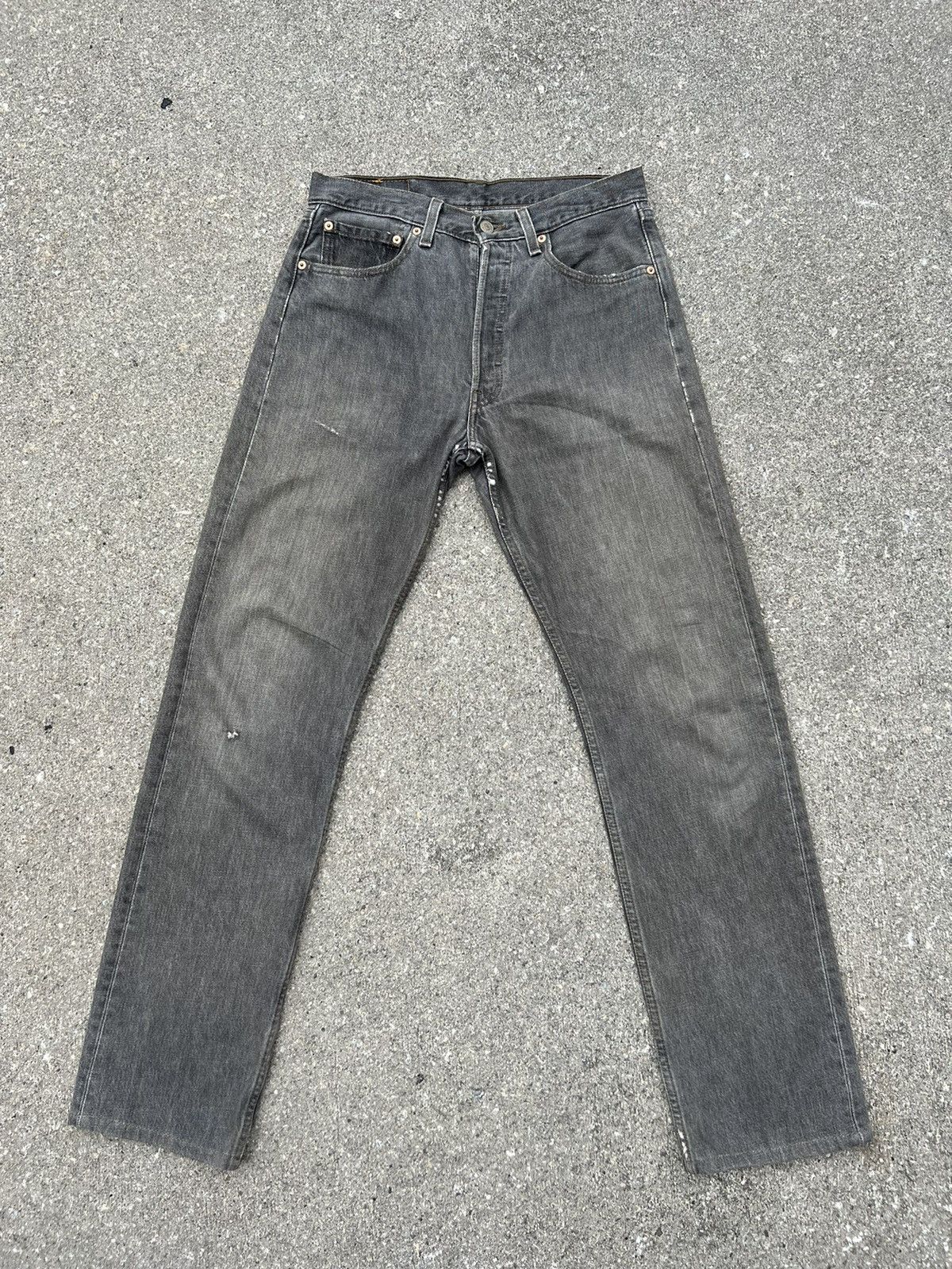 image of Levis x Made In USA Vintage 2000 Levi’S 501 Fade Black Distressed Denim Jeans in Faded Black (Size 