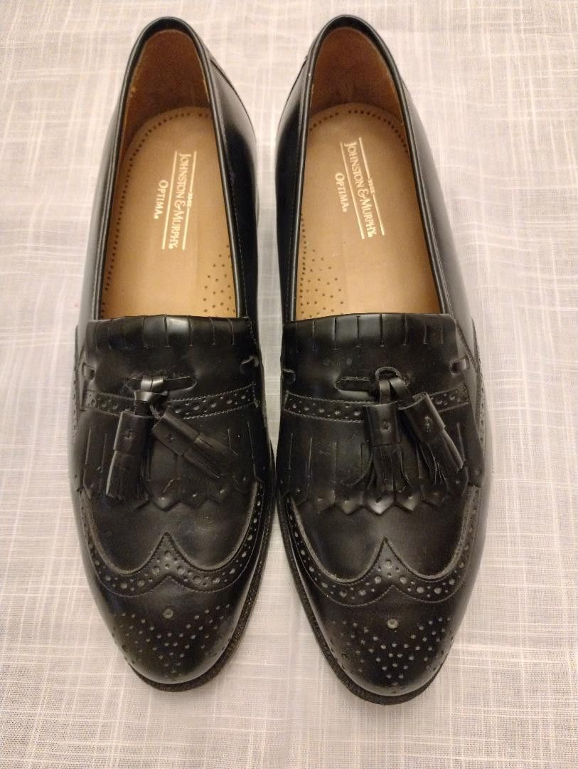 Vintage Optima Wingtip Tassel Black Leather Dress Loafer