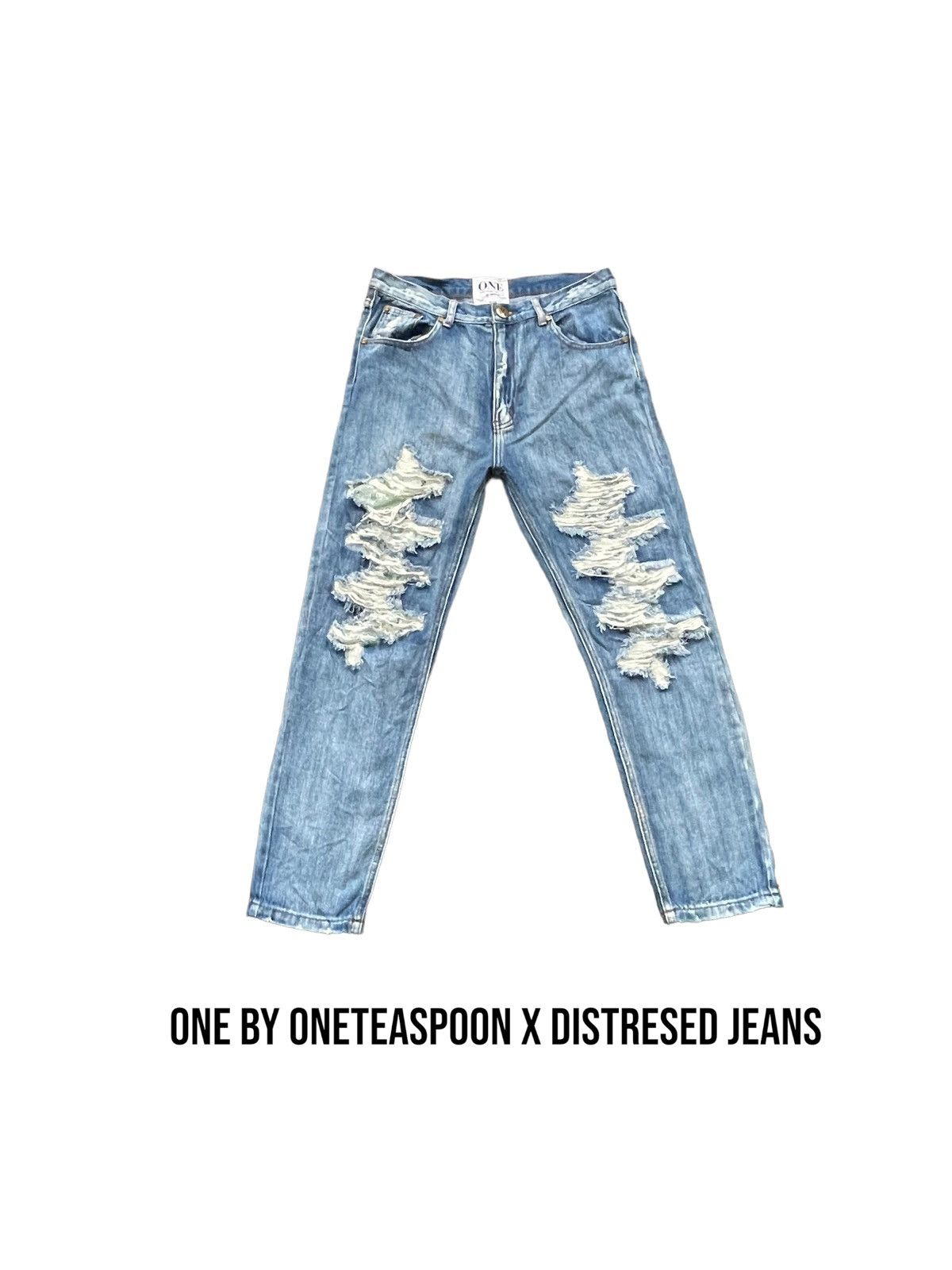 image of Distressed Denim One By One Tea Spoon Distresed Jeans in Blue, Women's (Size 31)