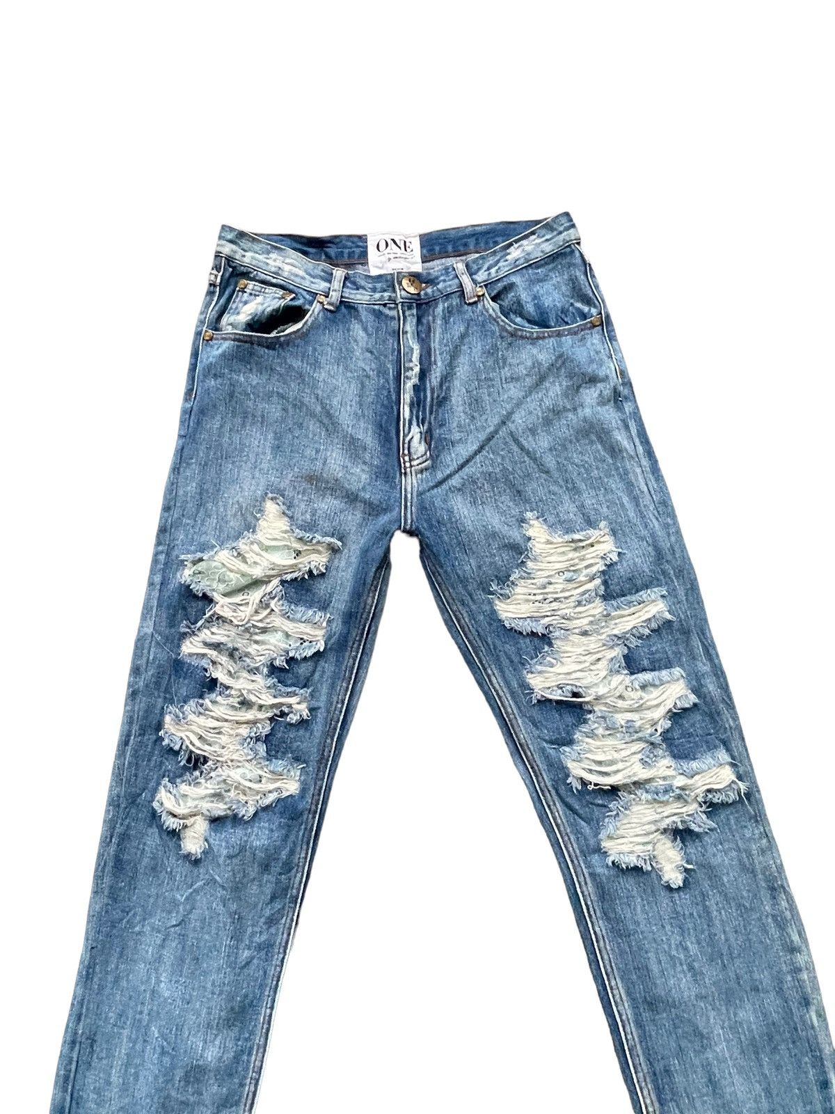 Japanese Brand One by One Tea Spoon Distresed Jeans Size 31" - 3 Thumbnail