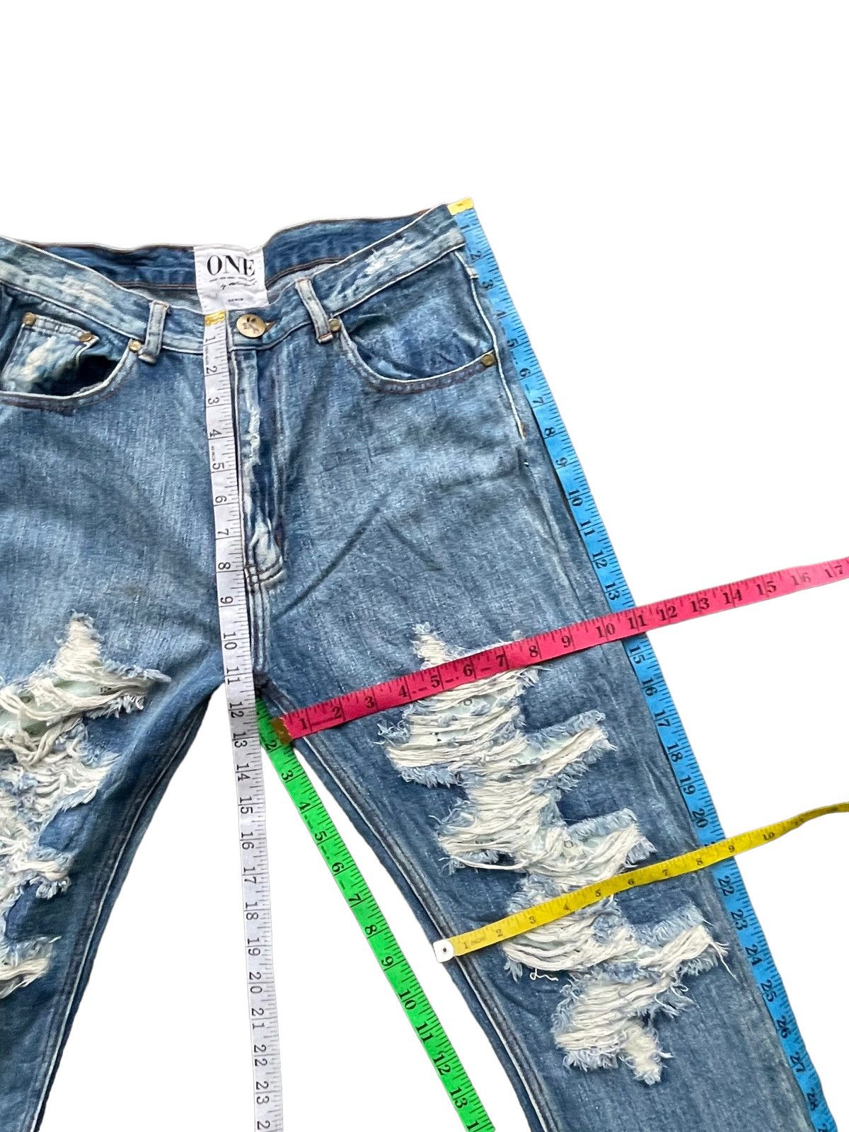 Japanese Brand One by One Tea Spoon Distresed Jeans Size 31" - 19 Thumbnail