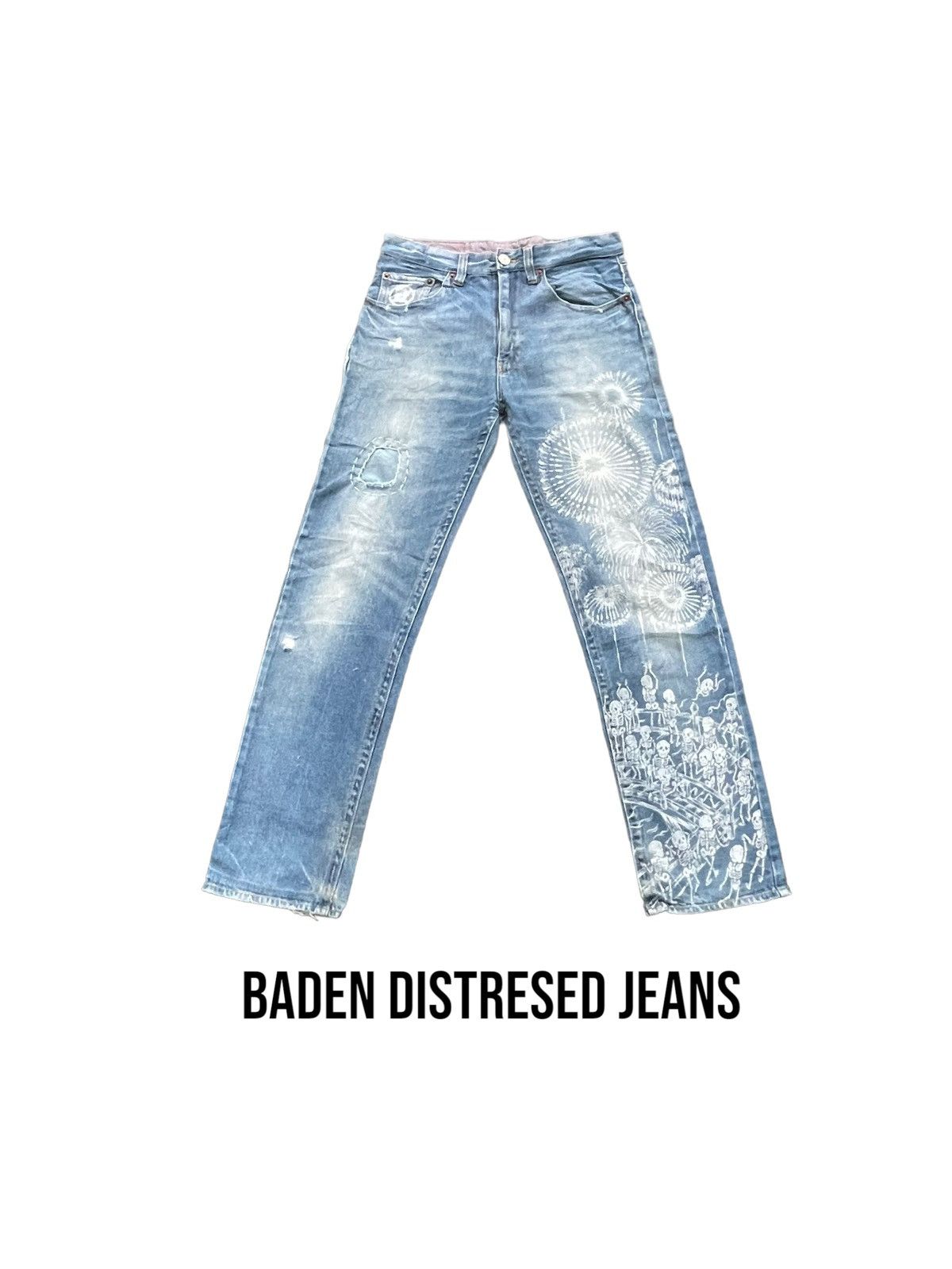 image of Distressed Denim Baden Printed Distresed Jeans in Blue, Men's (Size 32)