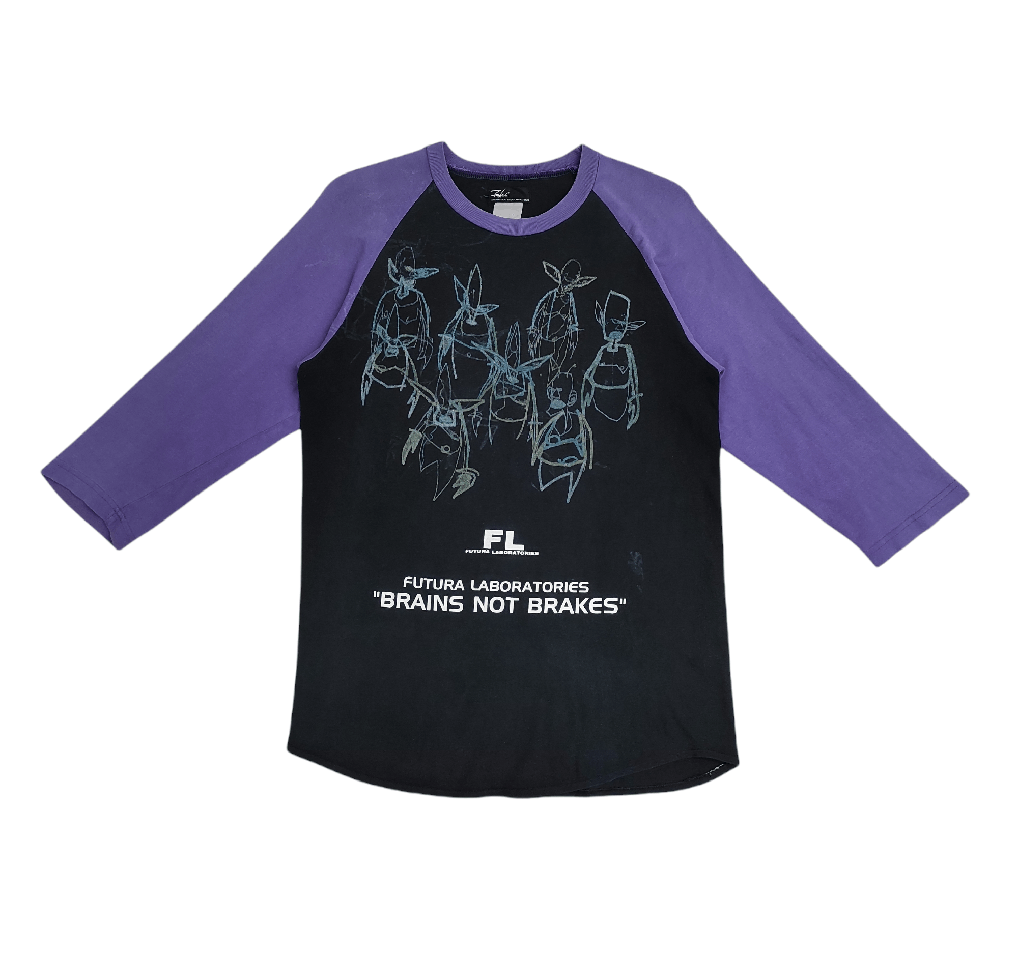 image of Archival Clothing x Futura 2007 Futura Laboratories " Brains Not Brakes" Raglan 3Qtr in Black/Purpl