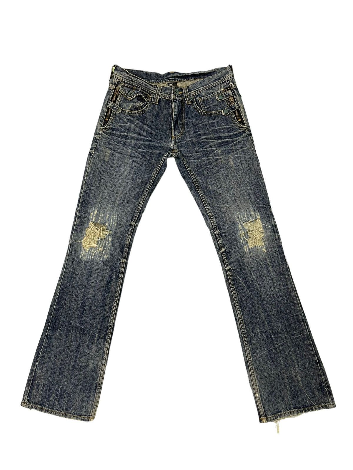 Japanese Brand Flare Jeans Russ.k Distress Denim Clawmark Boot Cut 1🟦 Size US 31 - 2 Thumbnail