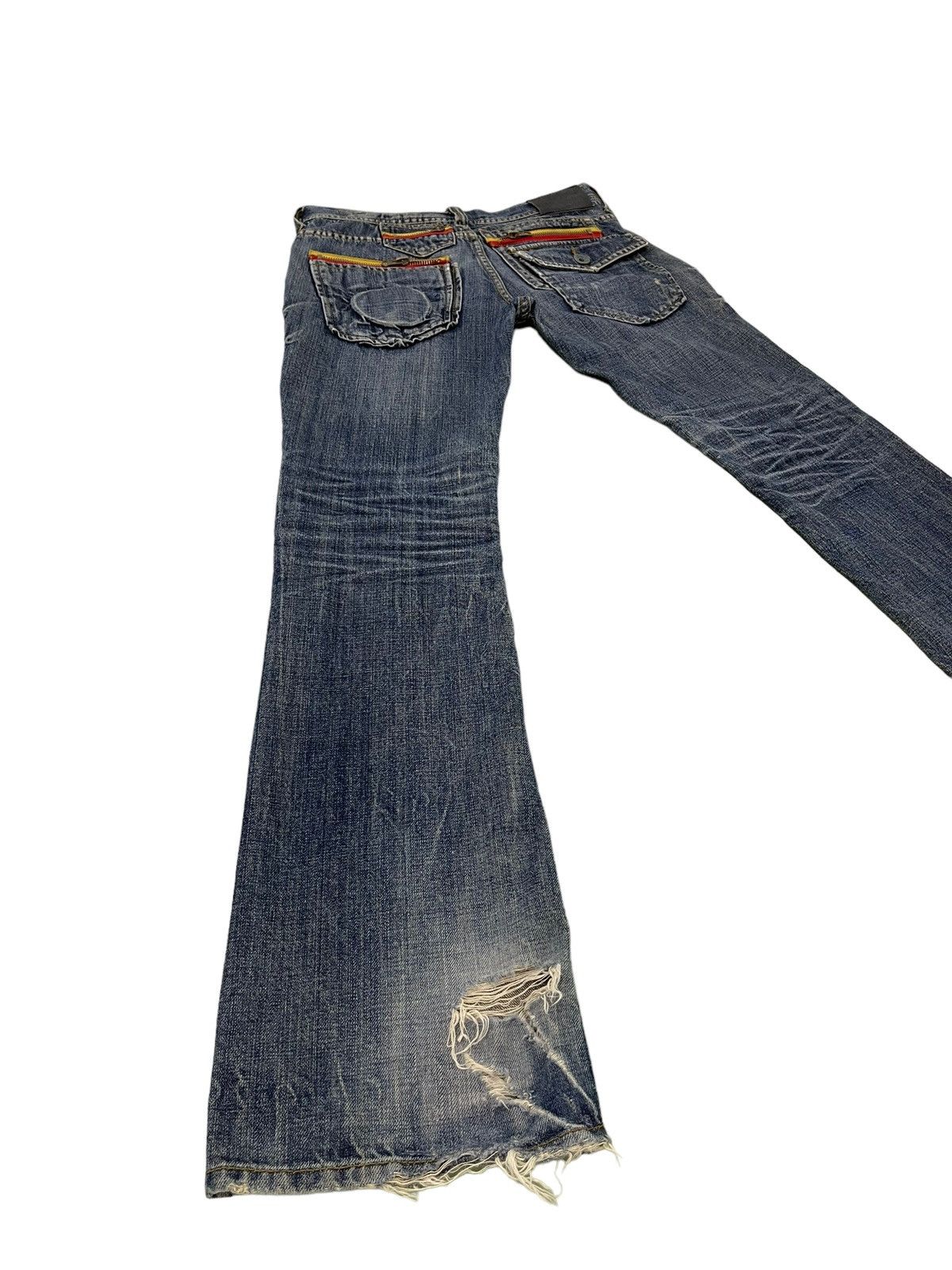 Japanese Brand Flare Jeans Russ.k Distress Denim Clawmark Boot Cut 1🟦 Size US 31 - 14 Thumbnail