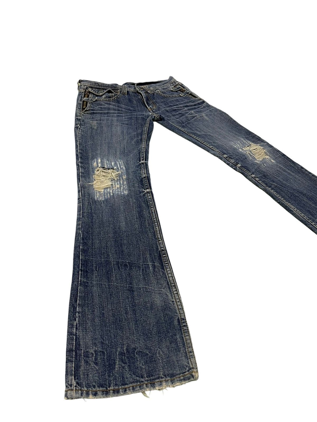 Japanese Brand Flare Jeans Russ.k Distress Denim Clawmark Boot Cut 1🟦 Size US 31 - 1 Thumbnail