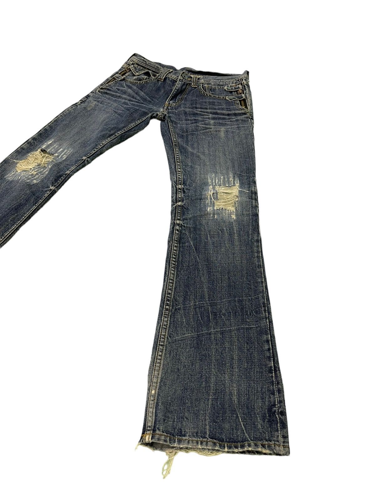 Japanese Brand Flare Jeans Russ.k Distress Denim Clawmark Boot Cut 1🟦 Size US 31 - 3 Thumbnail