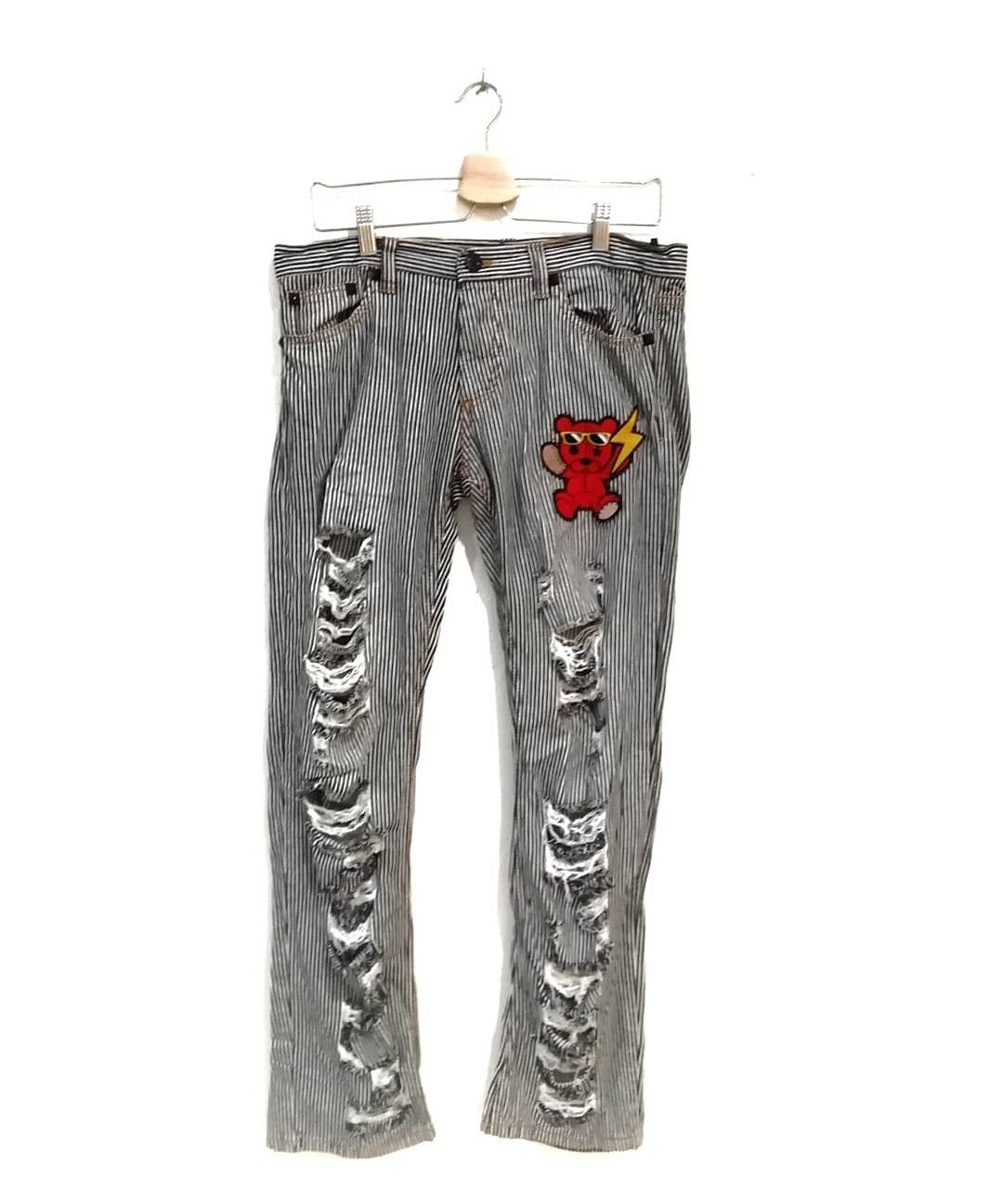 Japanes Brand Black White Stripe Distress Denim Pants