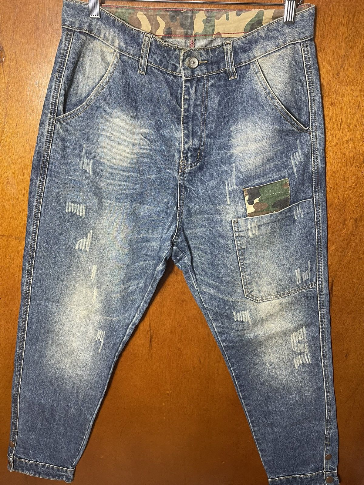Japanese Brand Vintage Japanese Distressed Patchwork Jeans Size US 34 / EU 50 - 2 Thumbnail