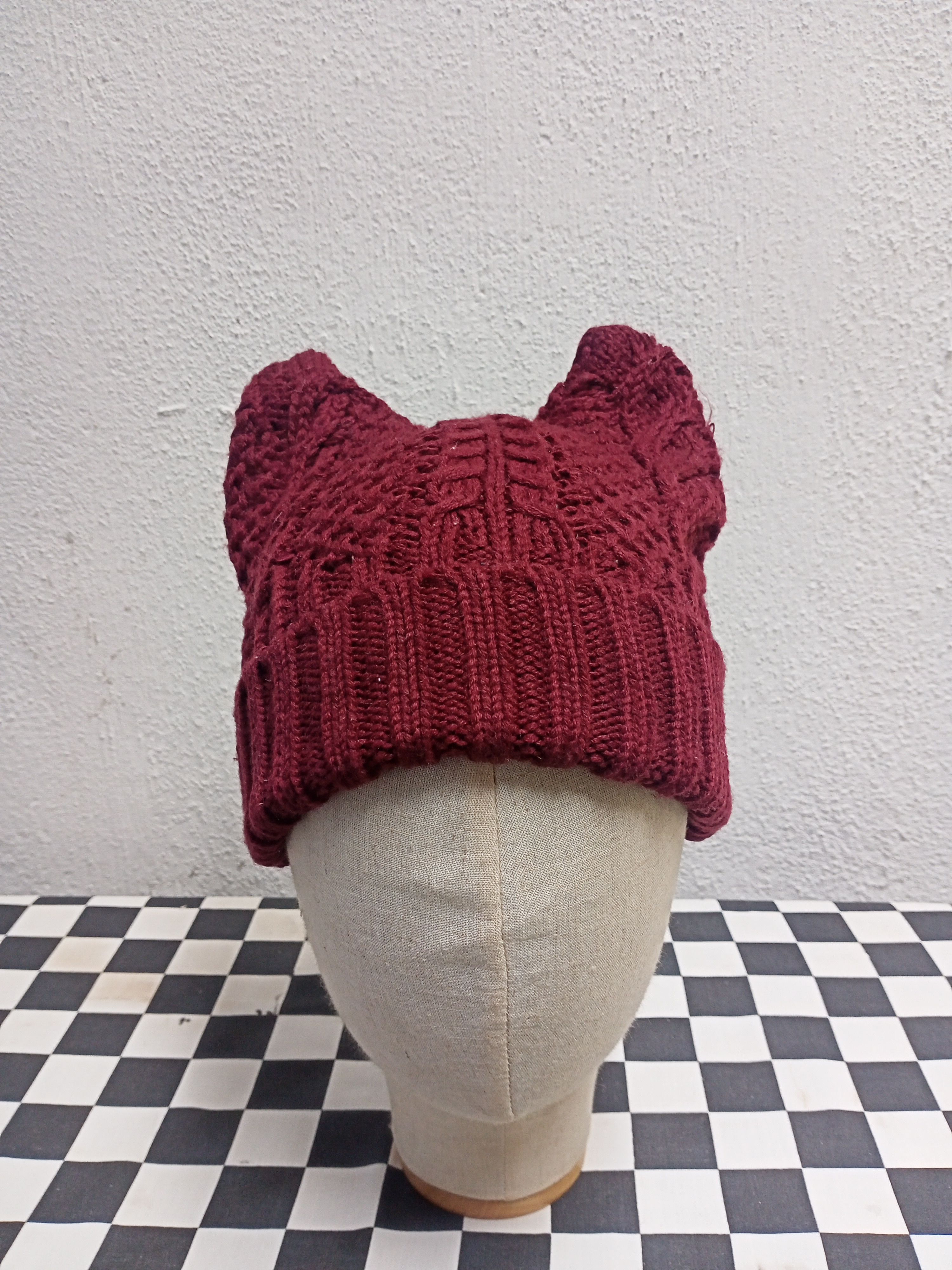 image of Vintage Ear Horn Devil Beanie Hat in Maroon, Men's
