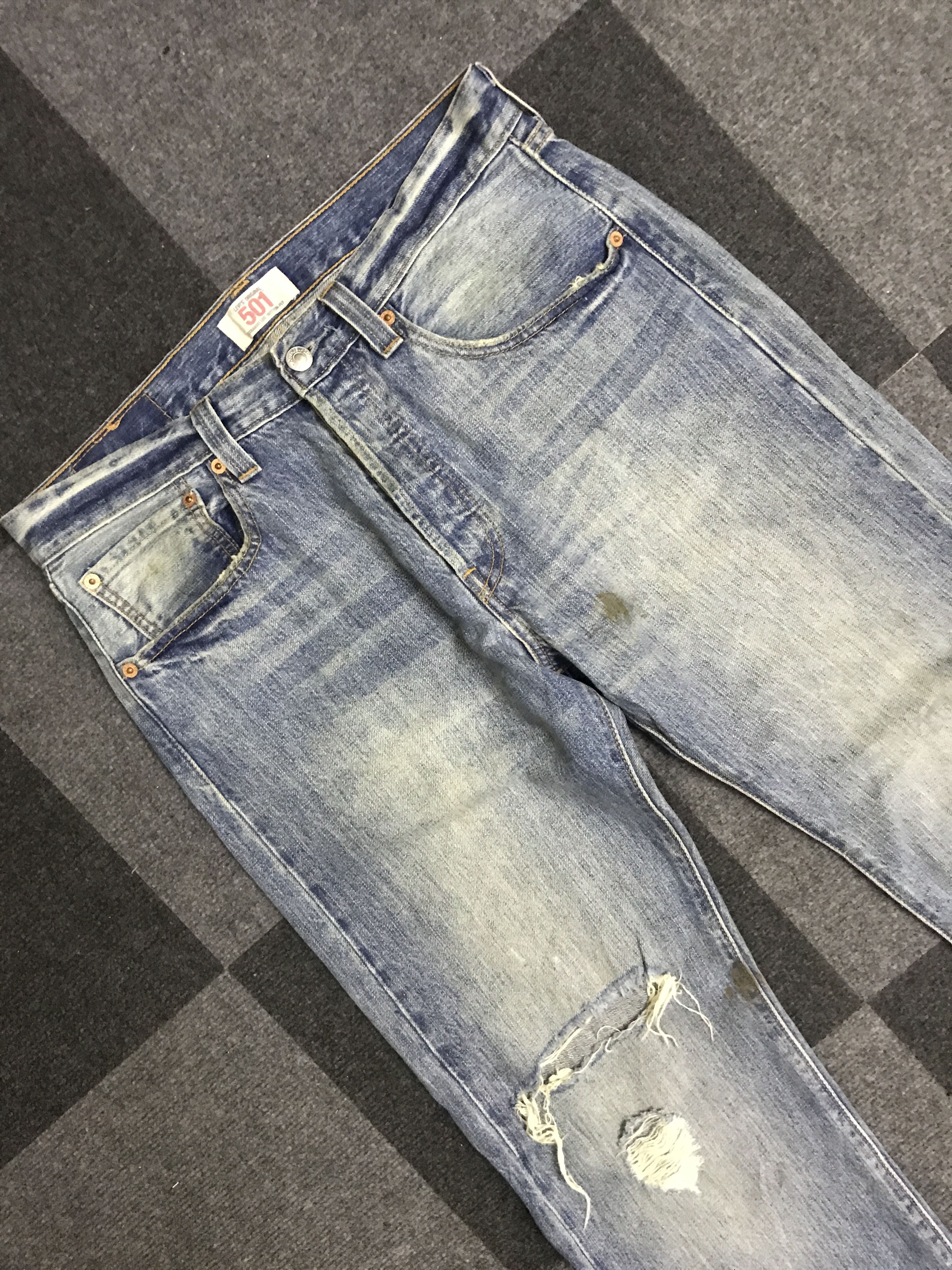 Levi's VLEV126-Levis 501 Medius Wash Distressed Jeans Size US 32 / EU 48 - 2 Thumbnail