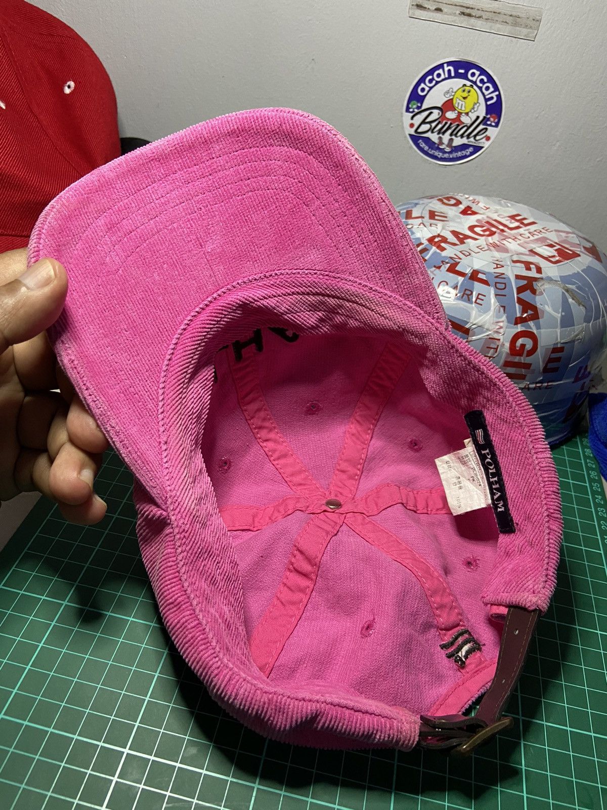 Japanese Brand POLHAM SPELL CORDUROY CAP HAT PINK Size ONE SIZE - 3 Thumbnail