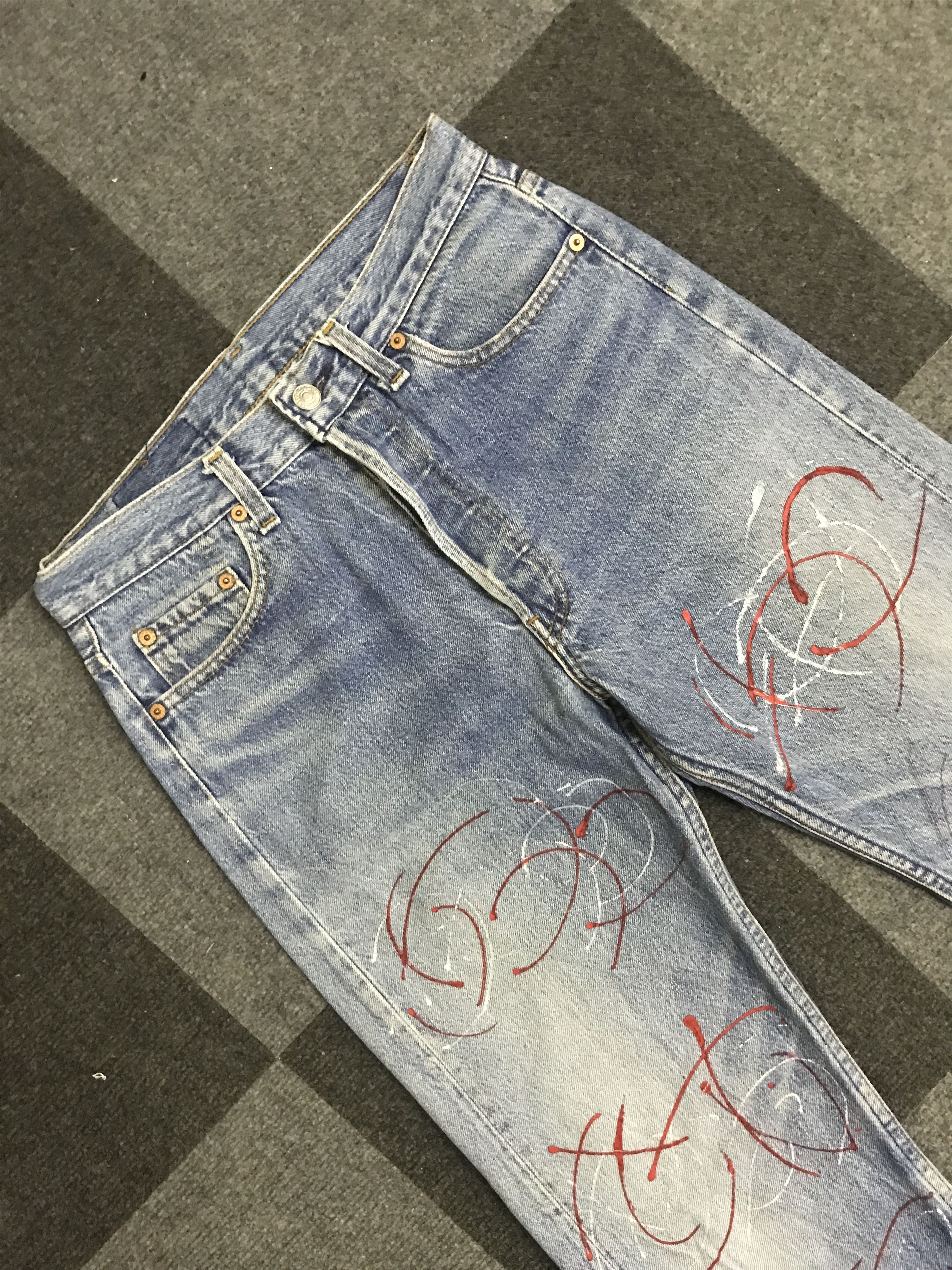 Art Comes First VLEV129-Vintage Levis 501 Paint Art Light Wash Jeans Size US 29 - 2 Thumbnail