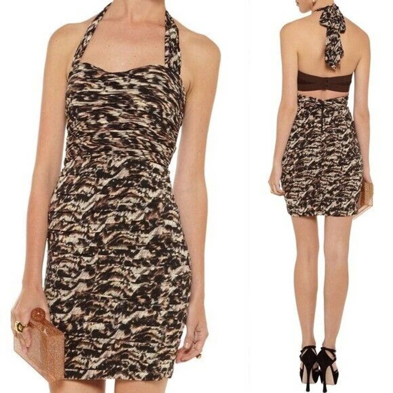 NWT Alice+Olivia HILDIE Ruched Dress Mini Sheath Tiger Eye