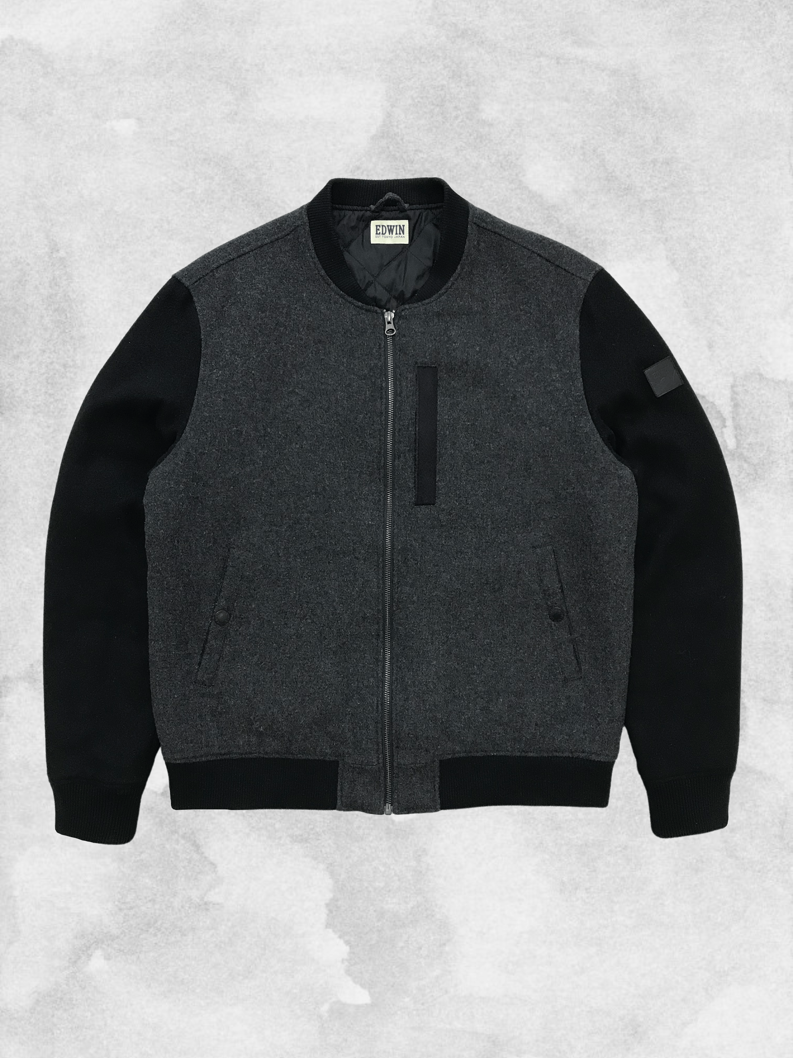 Edwin EDWIN Baller Bomber Jacket Wool Black Grey Varsity Quilted Size US L / EU 52-54 / 3 - 1 Thumbnail