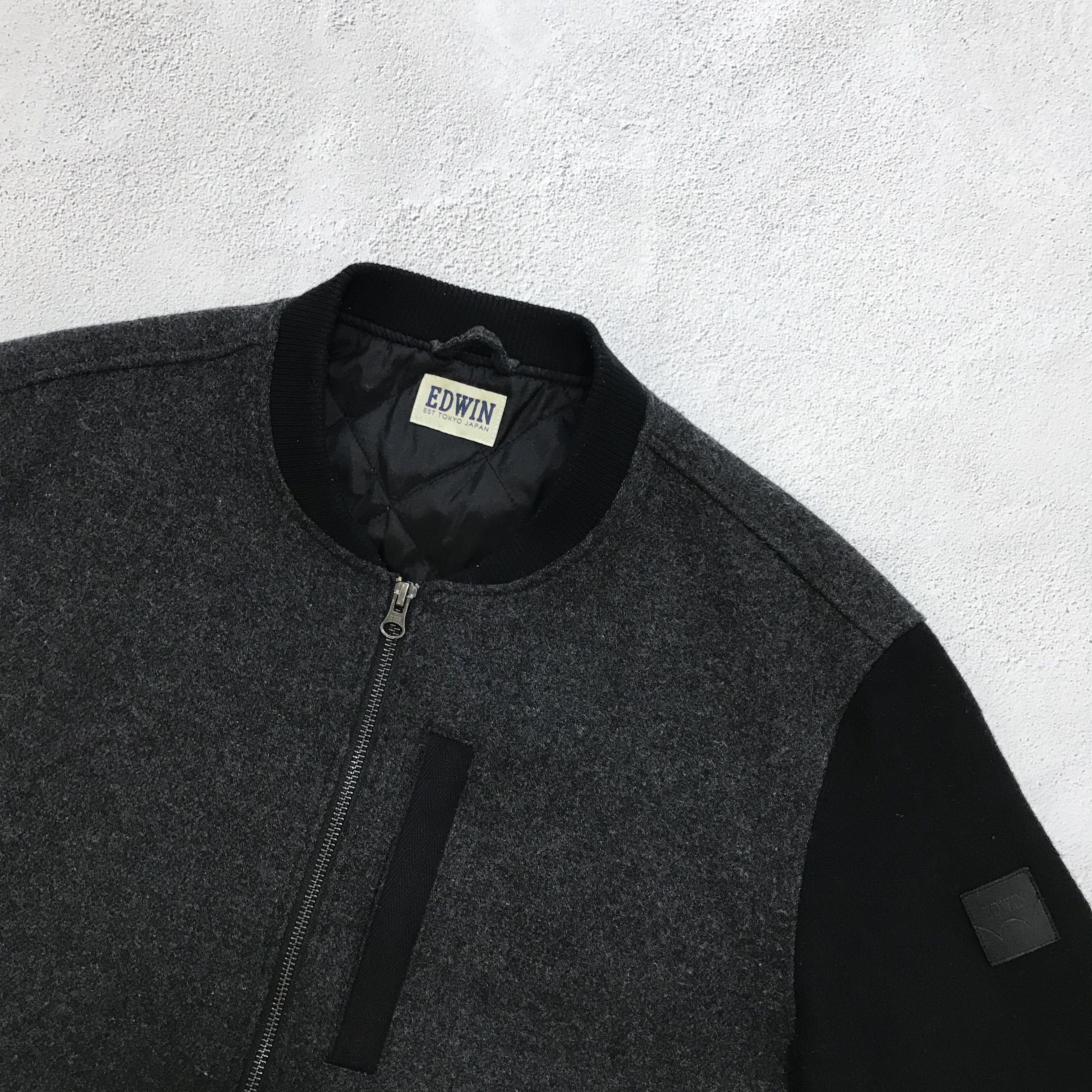 Edwin EDWIN Baller Bomber Jacket Wool Black Grey Varsity Quilted Size US L / EU 52-54 / 3 - 6 Thumbnail