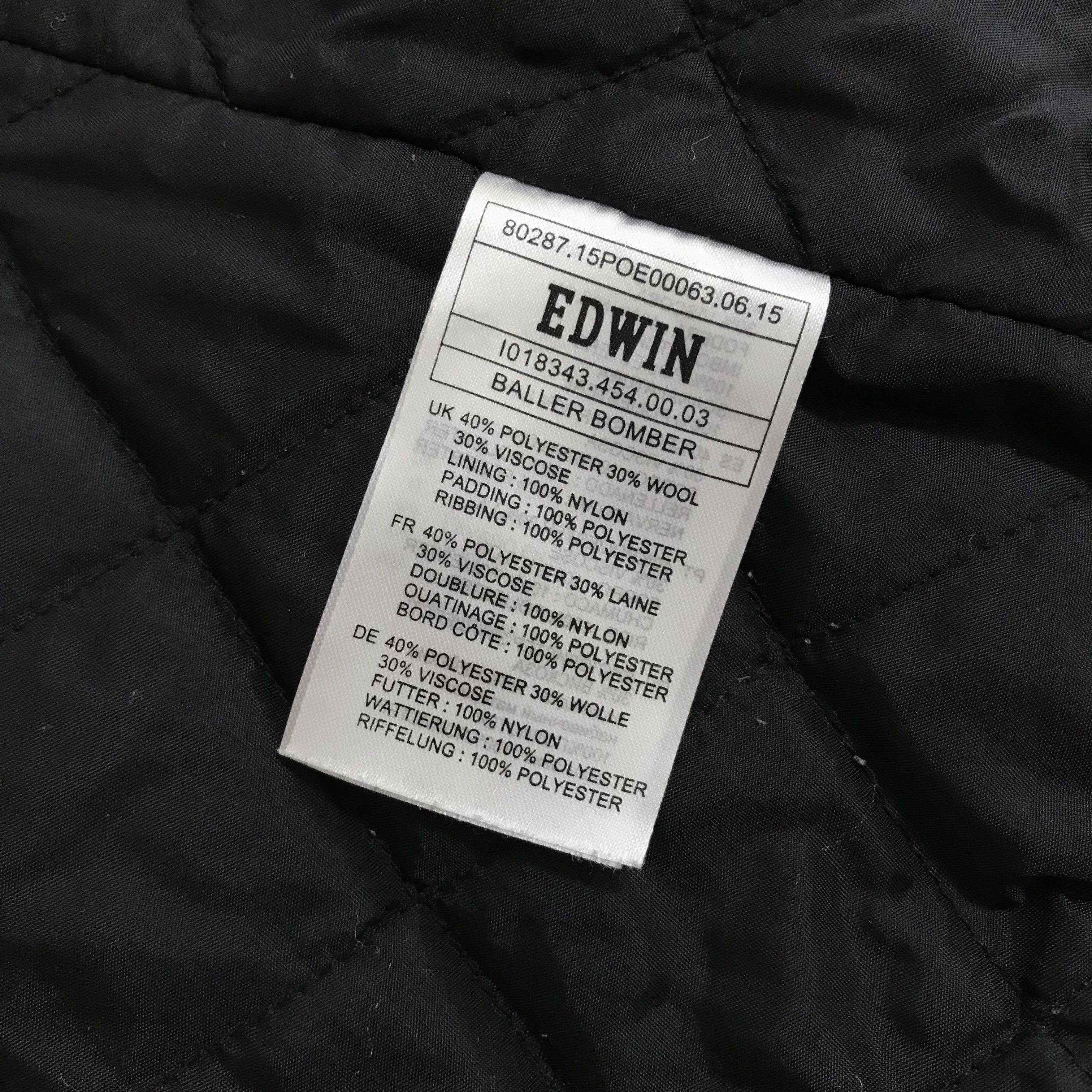 Edwin EDWIN Baller Bomber Jacket Wool Black Grey Varsity Quilted Size US L / EU 52-54 / 3 - 11 Thumbnail