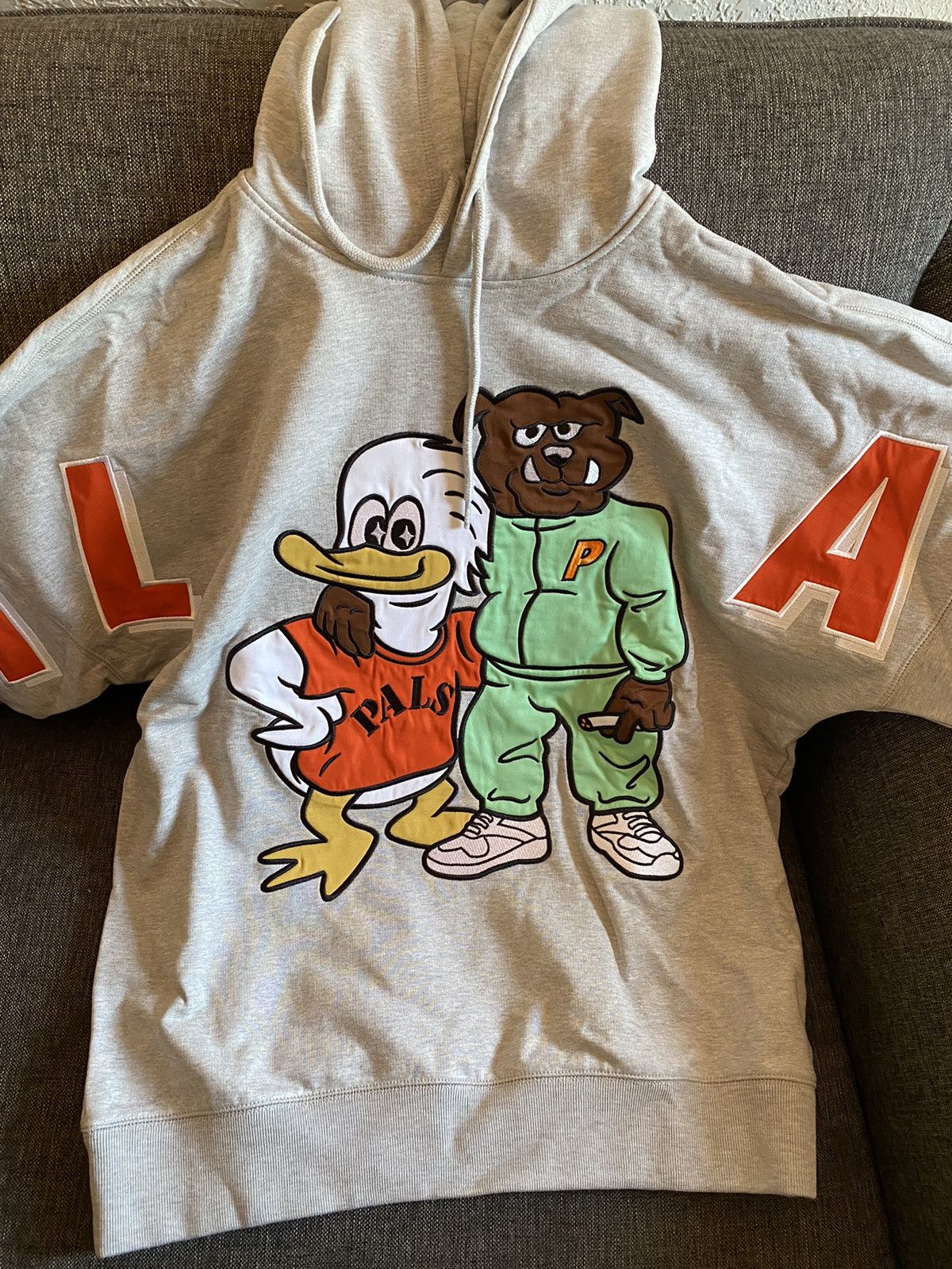 Palace DOG AND DUCK DROP SHOULDER HOOD GREY MARL | Grailed