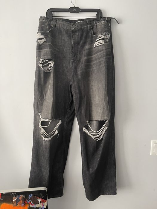 Balenciaga Men’s Destroyed Super Large Baggy Pants Black Jeans | Grailed