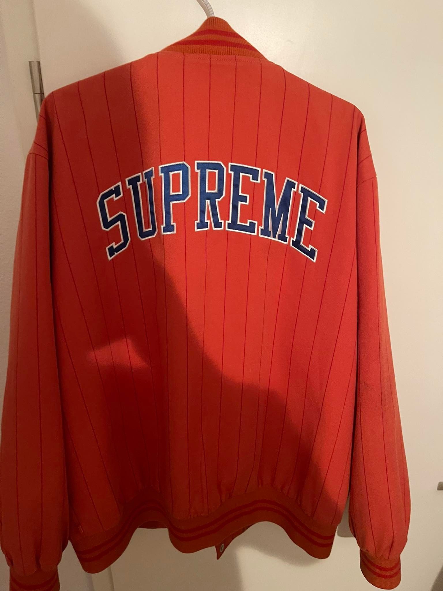 Supreme Supreme Pinstripe Varsity Jacket | Grailed