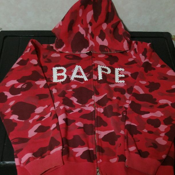 BAPE Swarovski Shark full zip hoodie Red x 1st camo green A Bathing Ape  Size L 