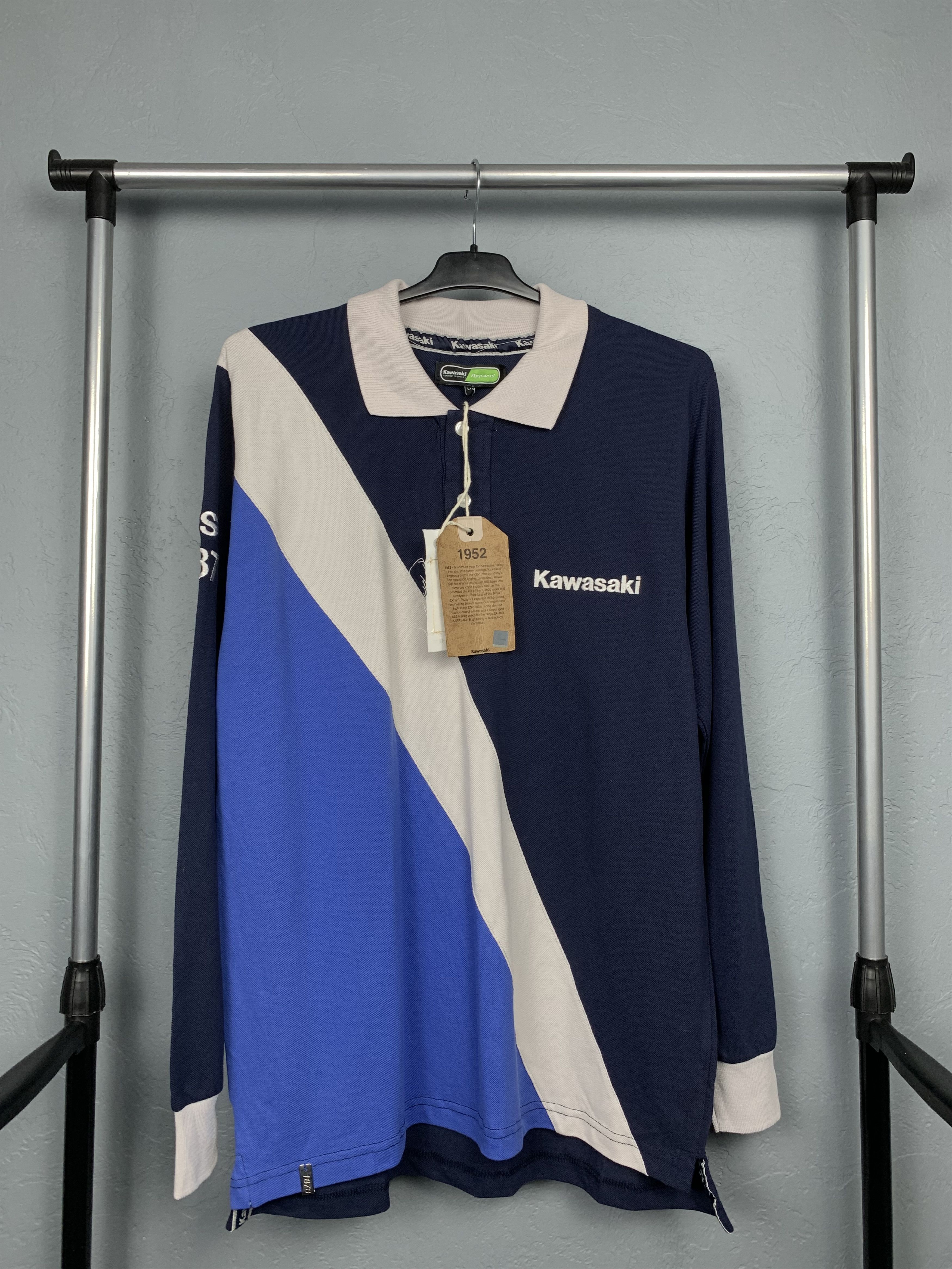 Formula 1 Kawasaki Japanese Racing Vintage Mens Long Sleeve Polo Shirt Size US L / EU 52-54 / 3 - 1 Thumbnail